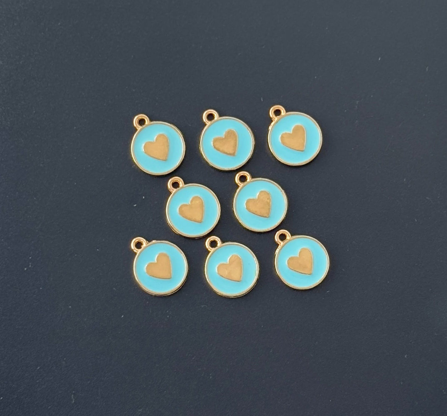 Four Pieces Enamelled Charms - Sky Blue Heart Charms