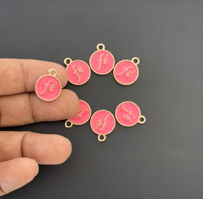 Four Pieces Enamelled Charms - Fe Meaning Faith - Rose Color