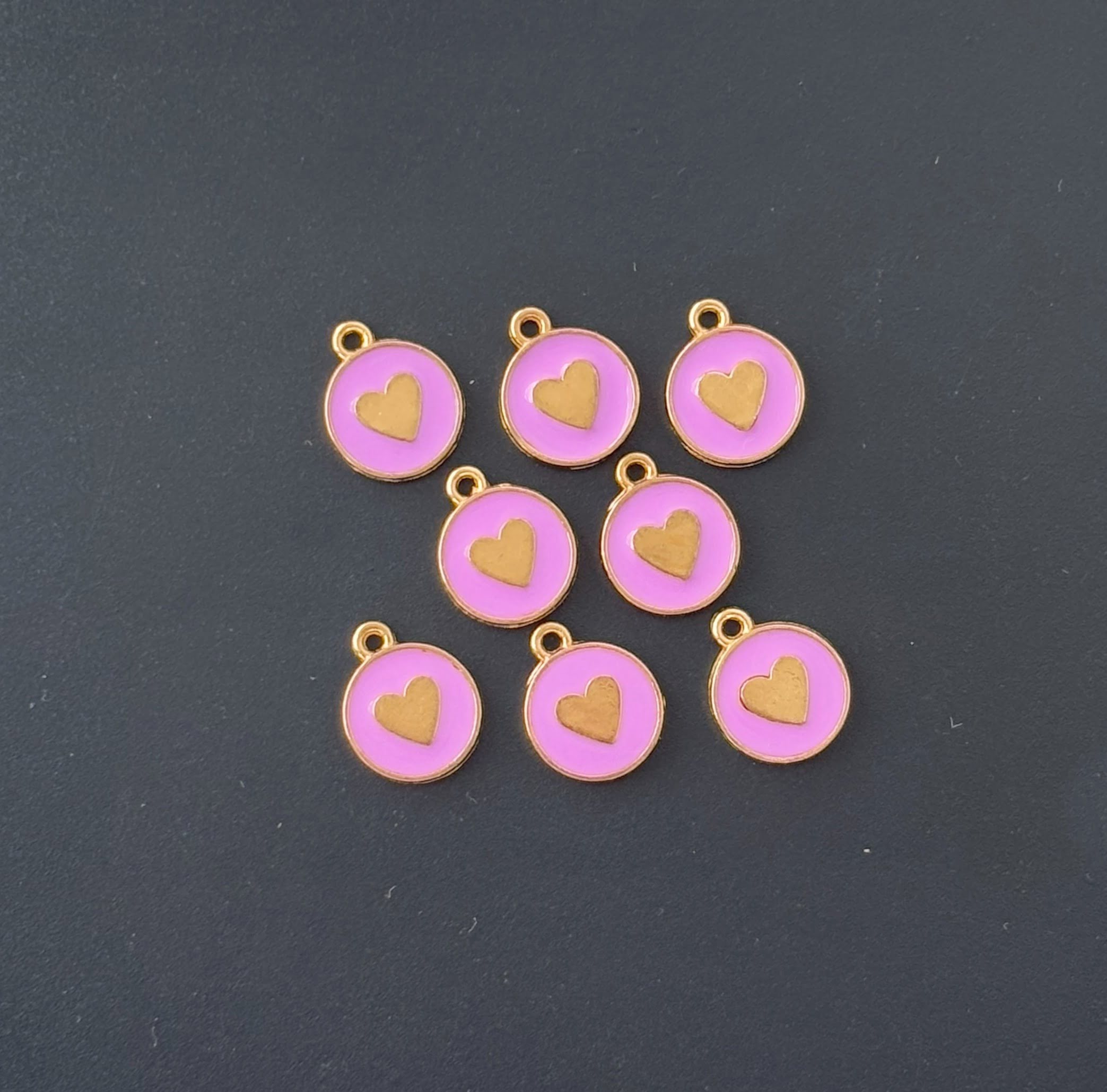 Four Pieces Enamelled Charms - Lavendar Heart Charms