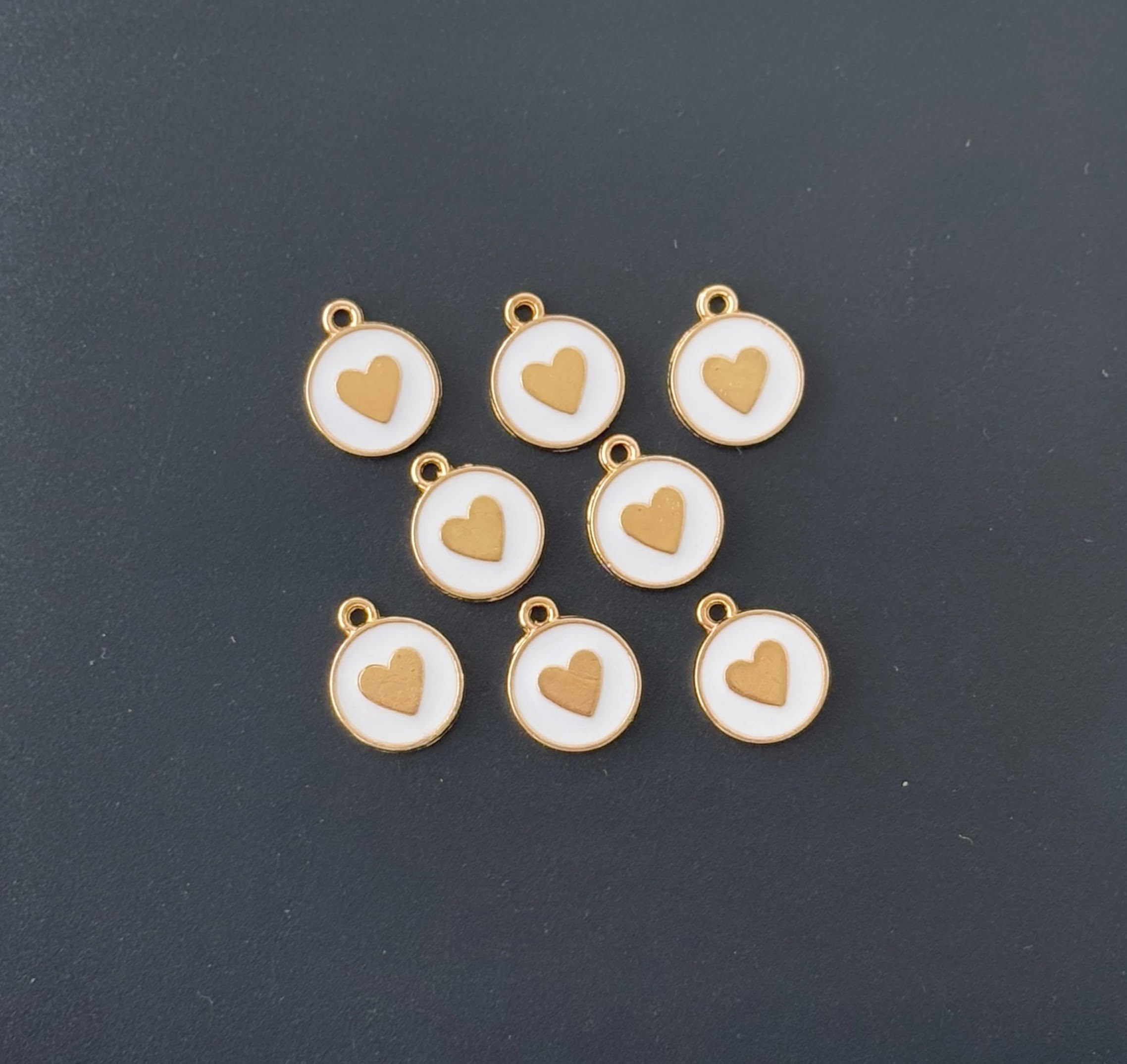 Four Pieces Enamelled Charms - White Heart Charms