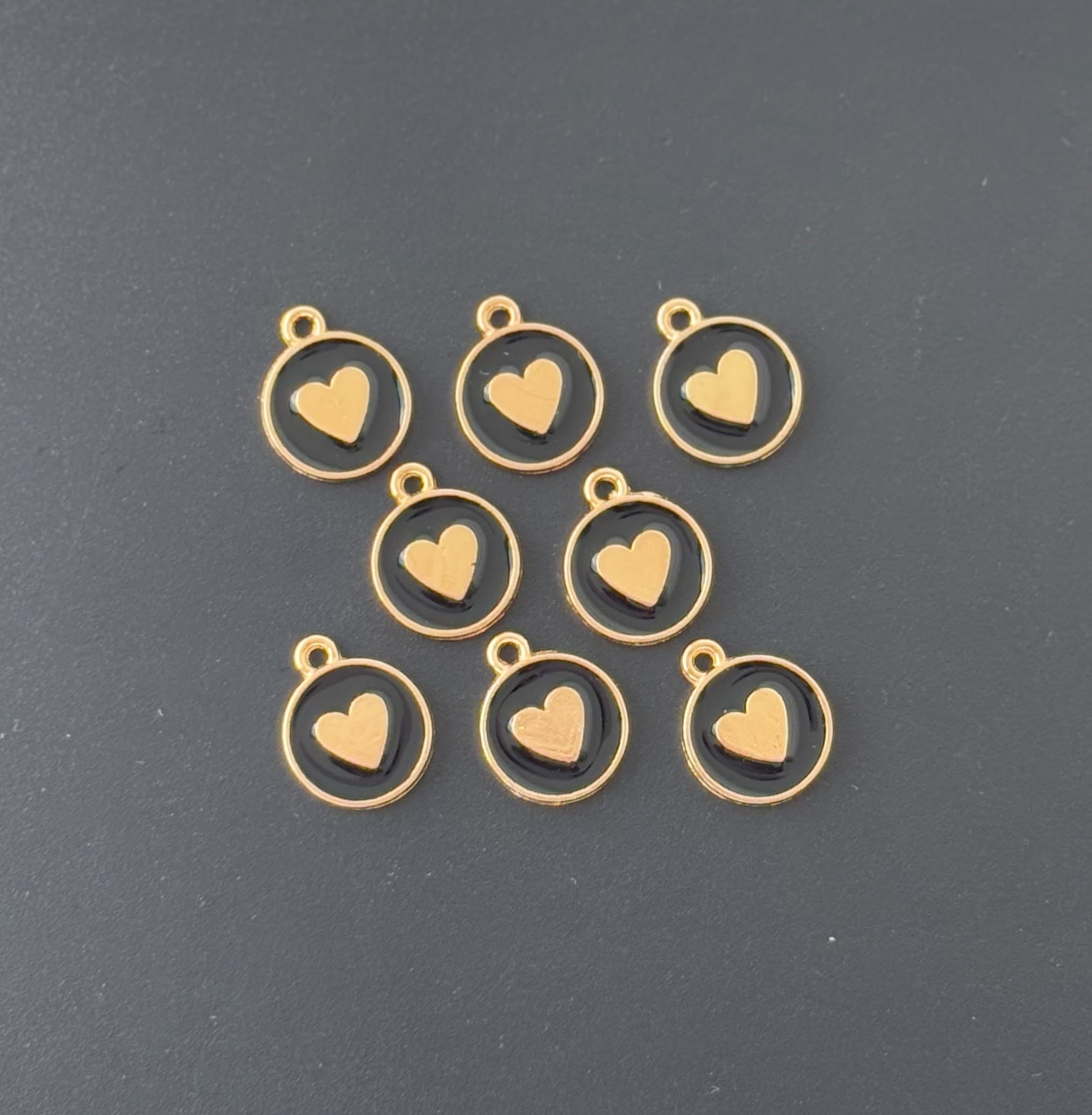Four Pieces Enamelled Charms - Black Heart Charms