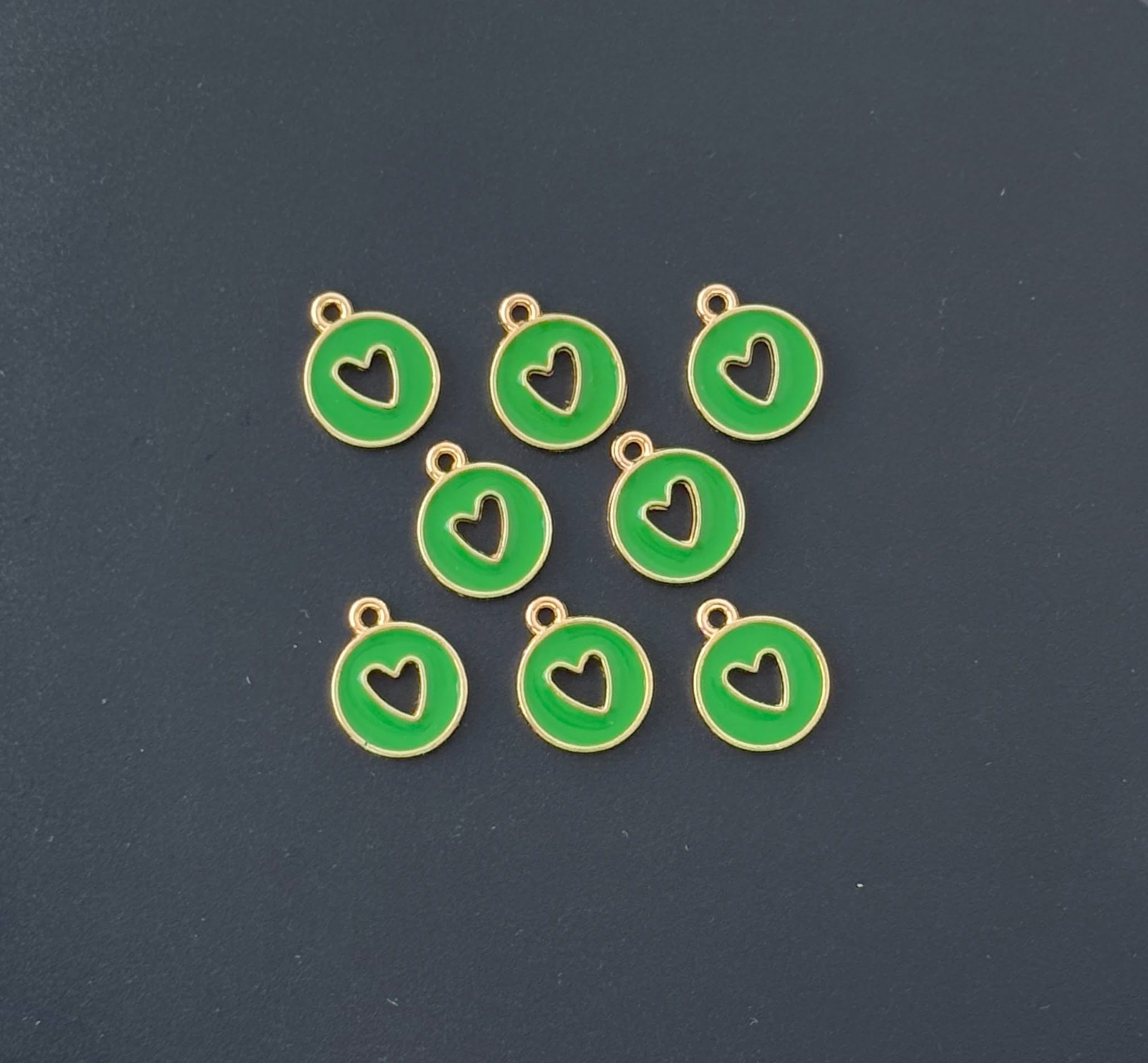 Four Pieces Enamelled Charms - Green Heart Cutout Charms