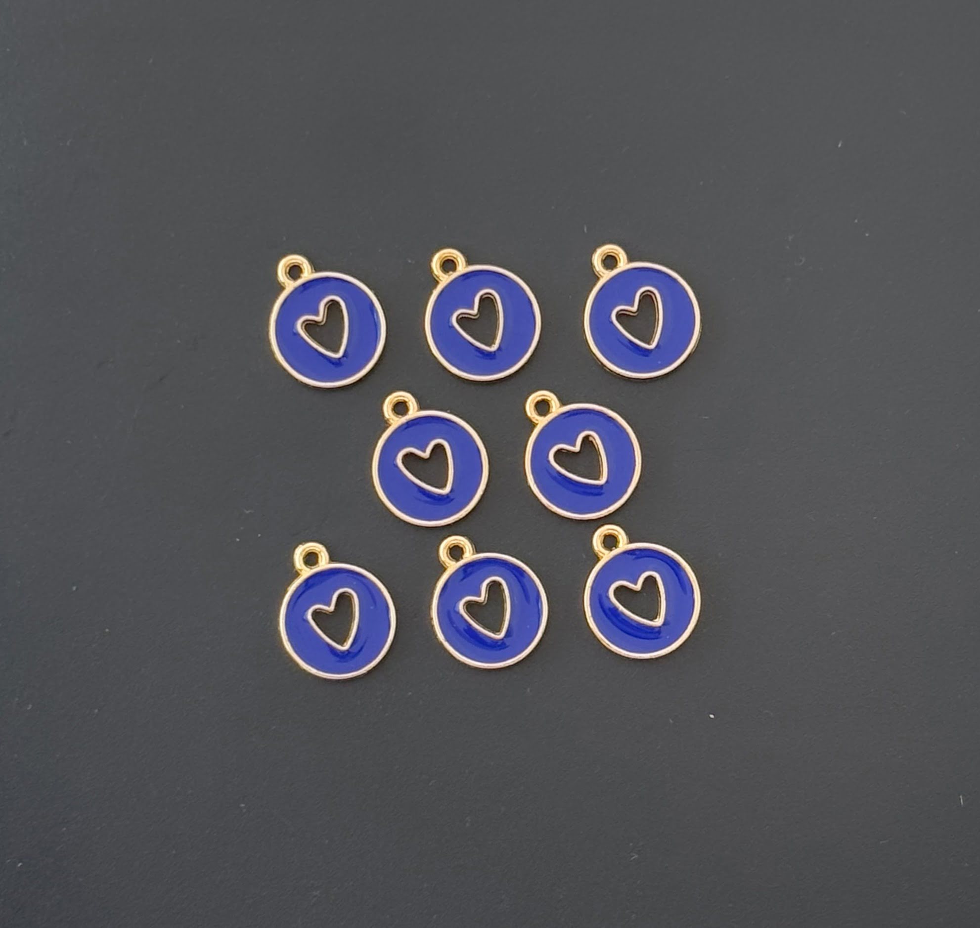 Four Pieces Enamelled Charms - Blue Heart Cutout Charms