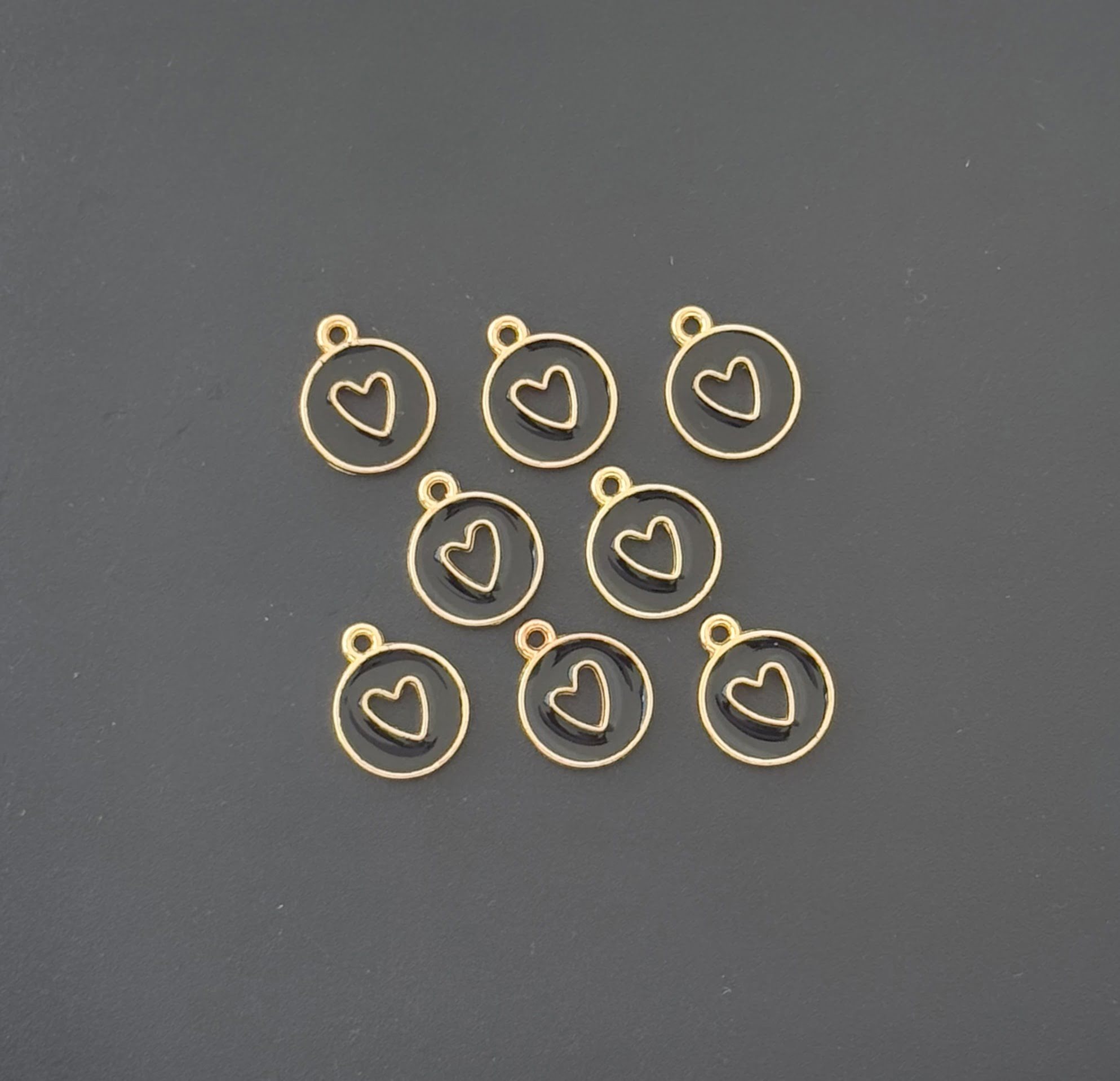 Four Pieces Enamelled Charms - Black Heart Cutout Charms