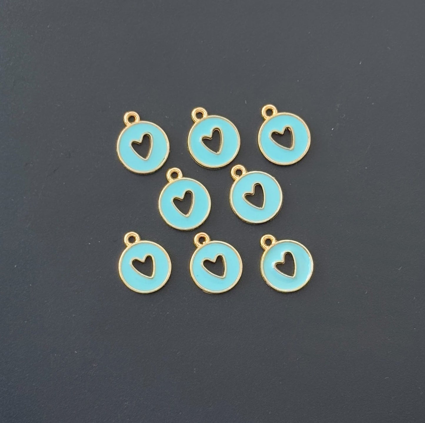 Four Pieces Enamelled Charms - Sky Blue Heart Cutout Charms