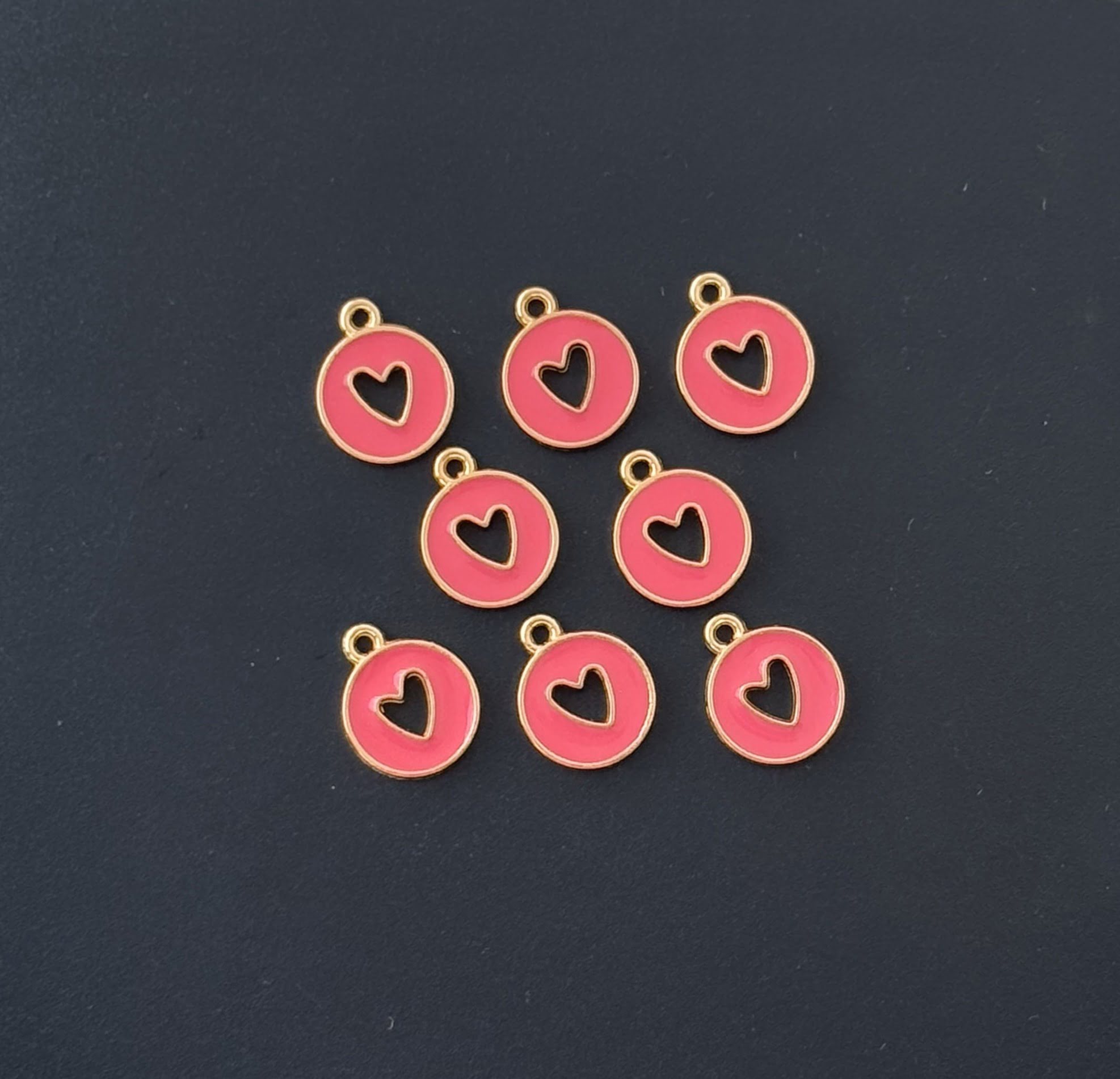 Four Pieces Enamelled Charms - Rose Heart Cutout Charms