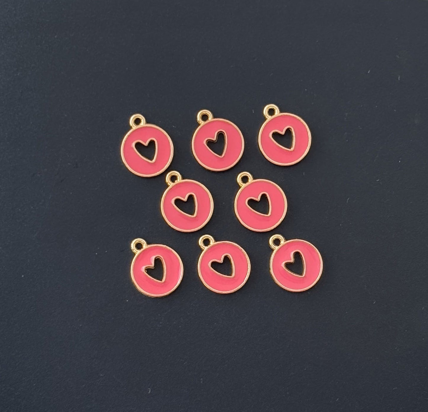 Four Pieces Enamelled Charms - Rose Heart Cutout Charms