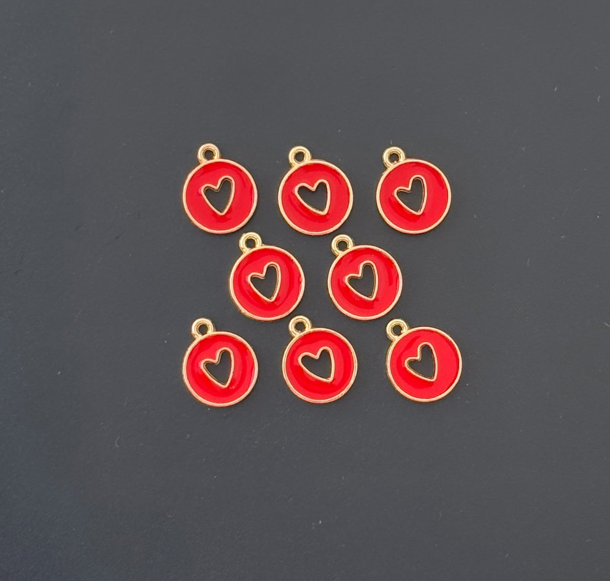 Four Pieces Enamelled Charms - Red Heart Cutout Charms