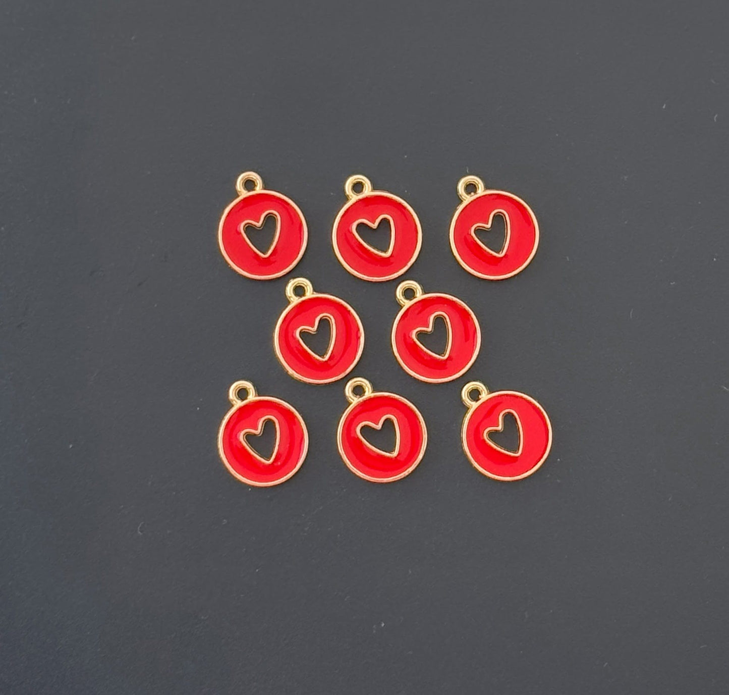 Four Pieces Enamelled Charms - Red Heart Cutout Charms
