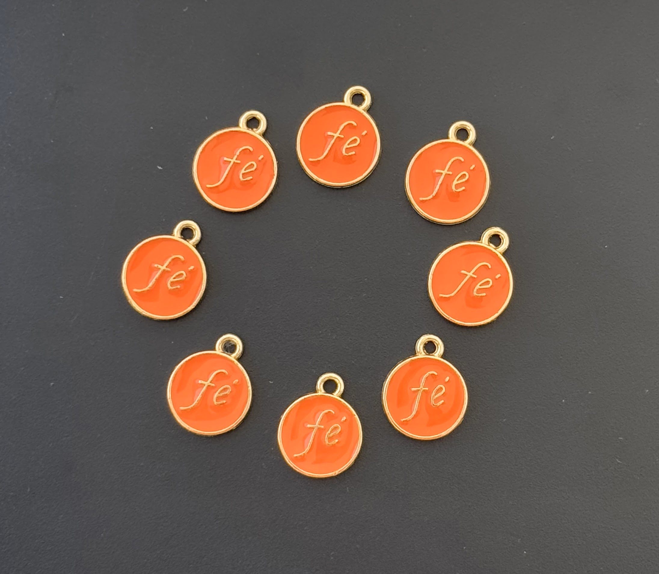 Four Pieces Enamelled Charms - Fe Meaning Faith - Orange Color