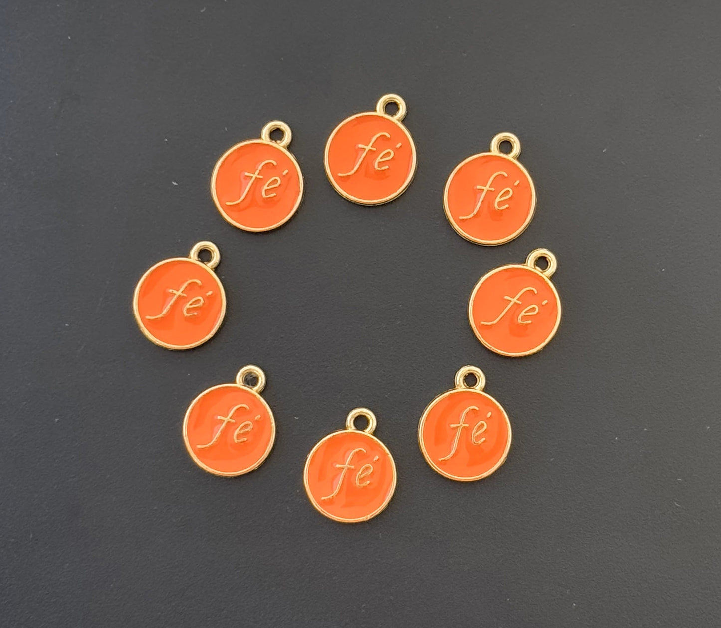 Four Pieces Enamelled Charms - Fe Meaning Faith - Orange Color