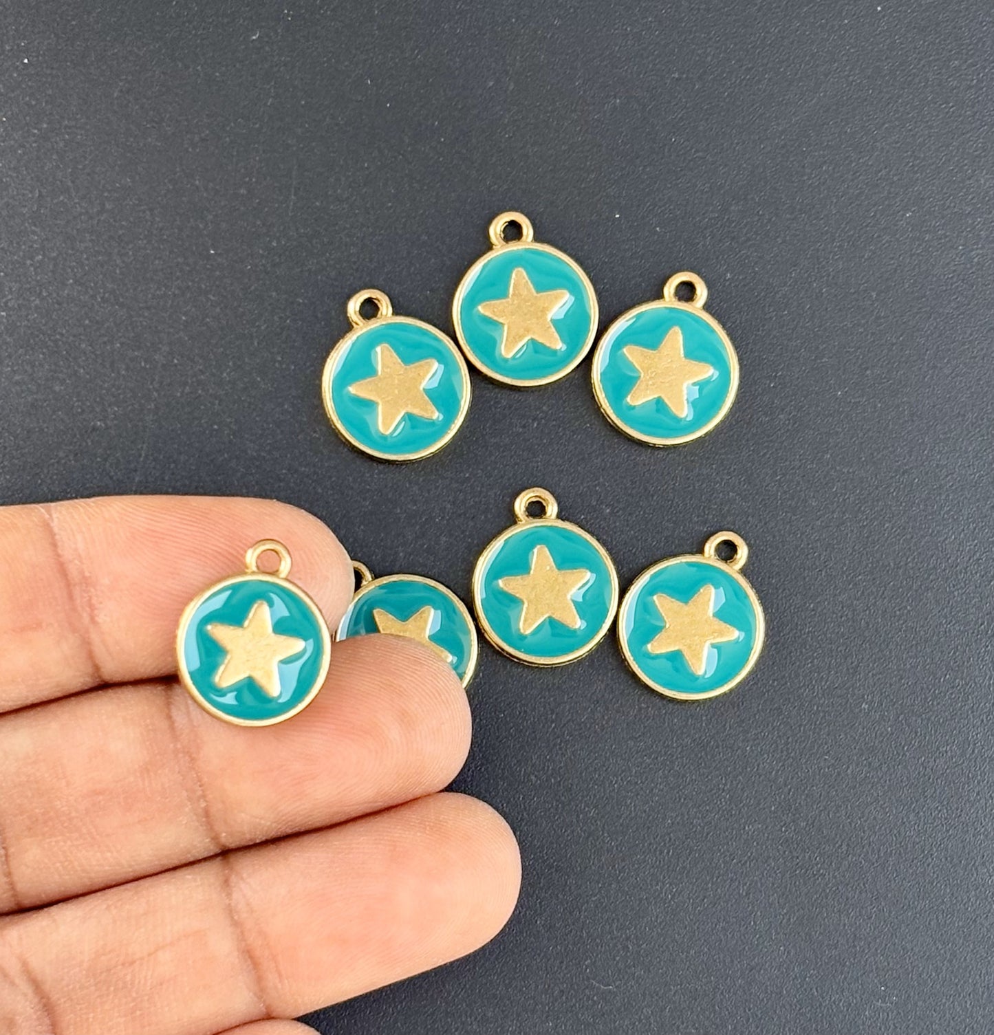 Four Pieces Enamelled Charms - Gold Star Turquoise Charms