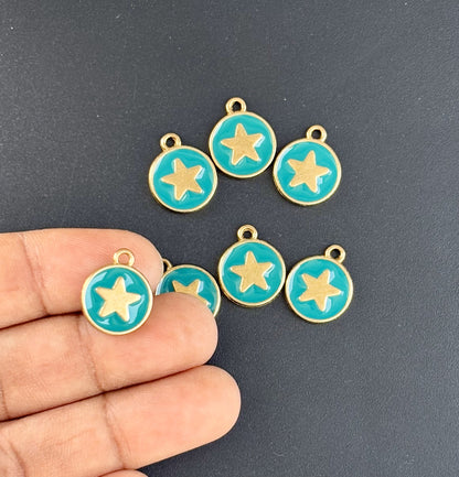 Four Pieces Enamelled Charms - Gold Star Turquoise Charms