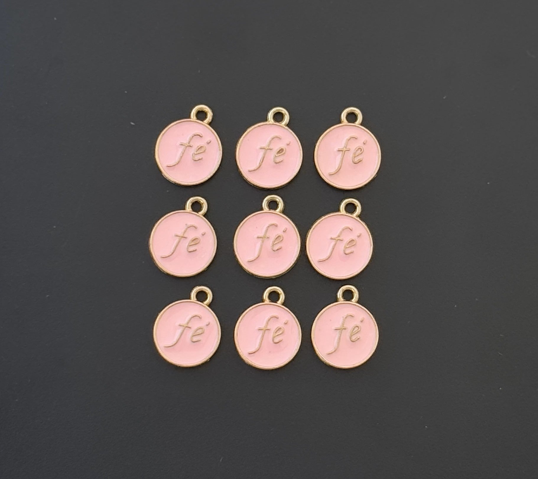 Four Pieces Enamelled Charms - Fe Meaning Faith - Pink Color