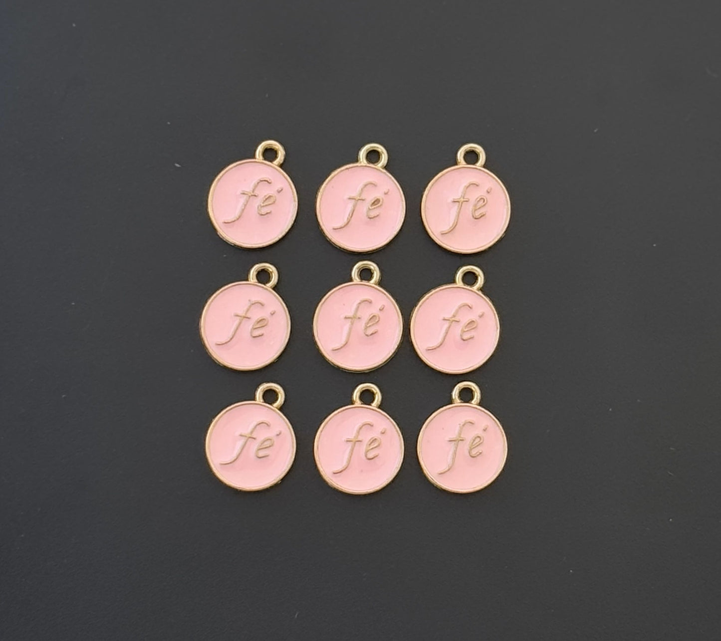 Four Pieces Enamelled Charms - Fe Meaning Faith - Pink Color