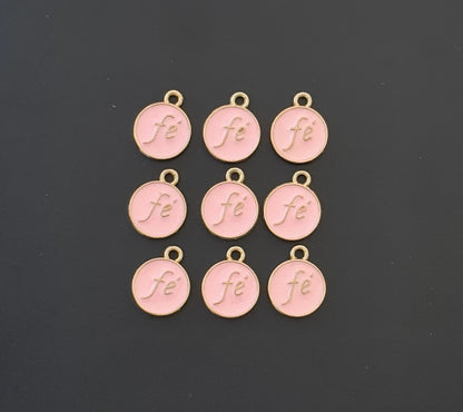Four Pieces Enamelled Charms - Fe Meaning Faith - Pink Color