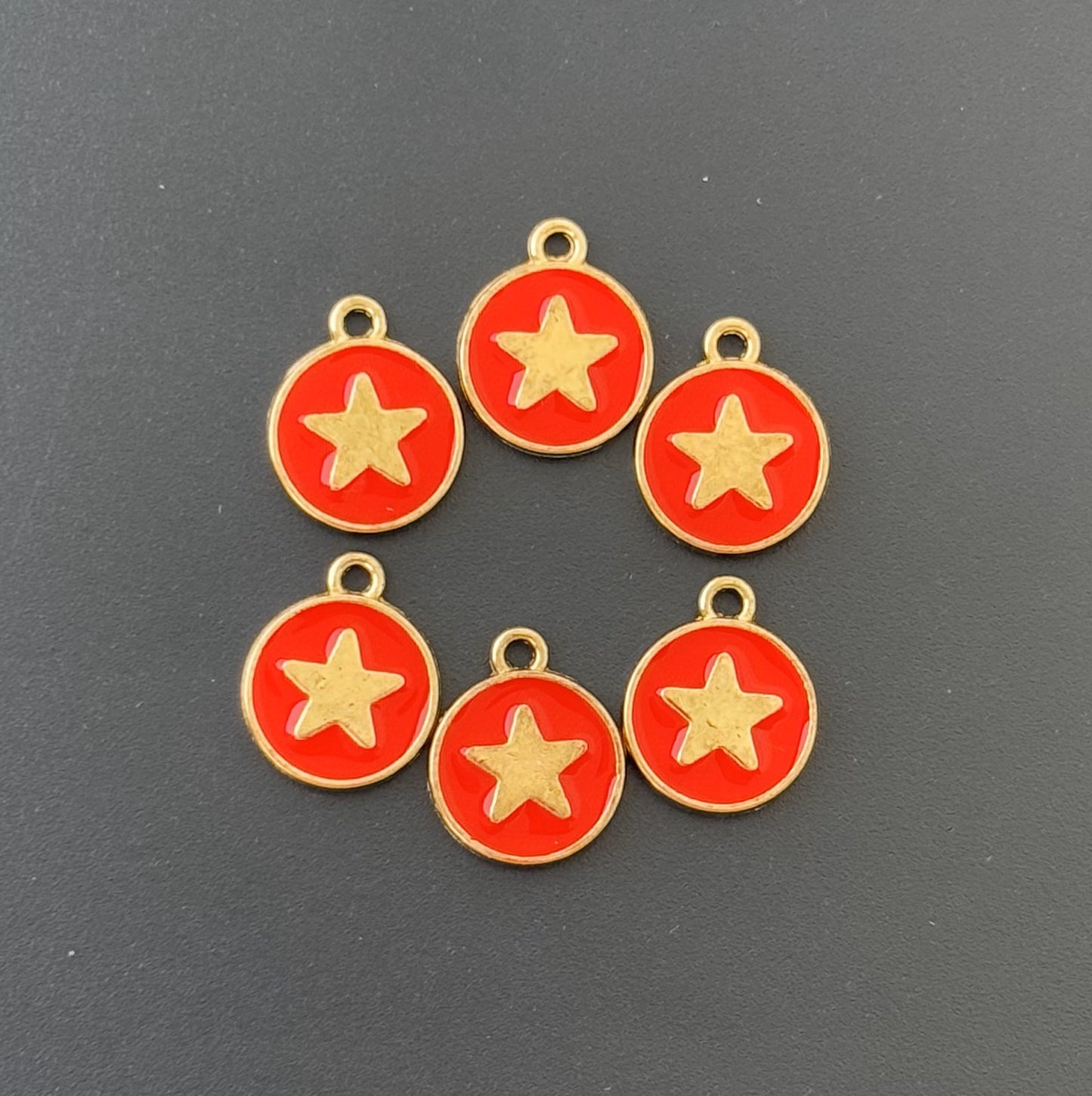 Four Pieces Enamelled Charms - Gold Star Red Charms