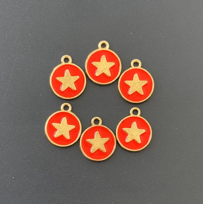 Four Pieces Enamelled Charms - Gold Star Red Charms