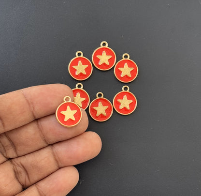 Four Pieces Enamelled Charms - Gold Star Red Charms