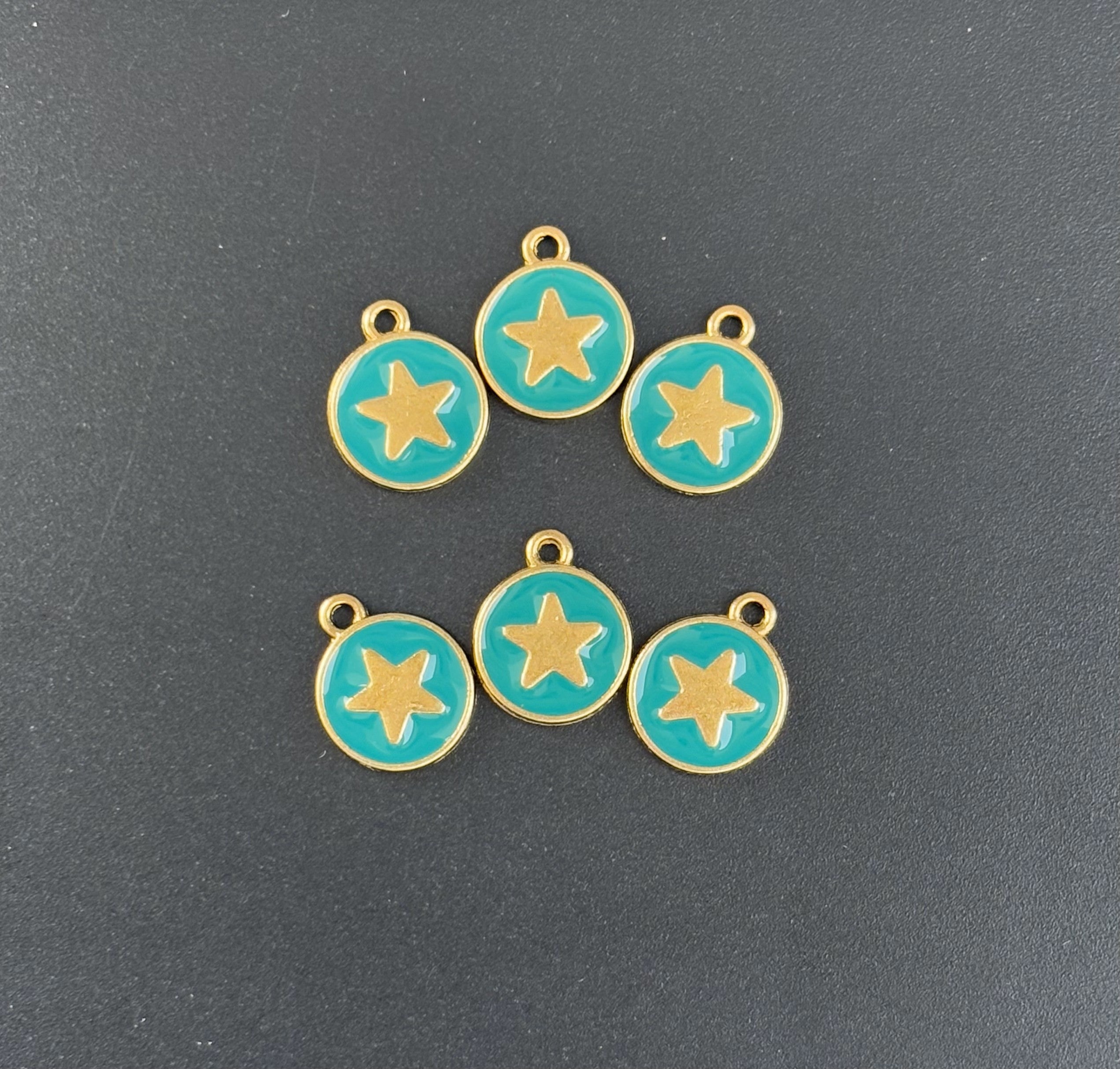 Four Pieces Enamelled Charms - Gold Star Turquoise Charms
