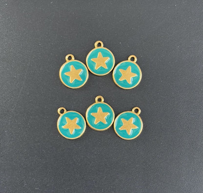 Four Pieces Enamelled Charms - Gold Star Turquoise Charms