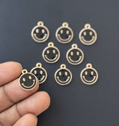 Four Pieces Enamelled Charms - Black Smiley Charms