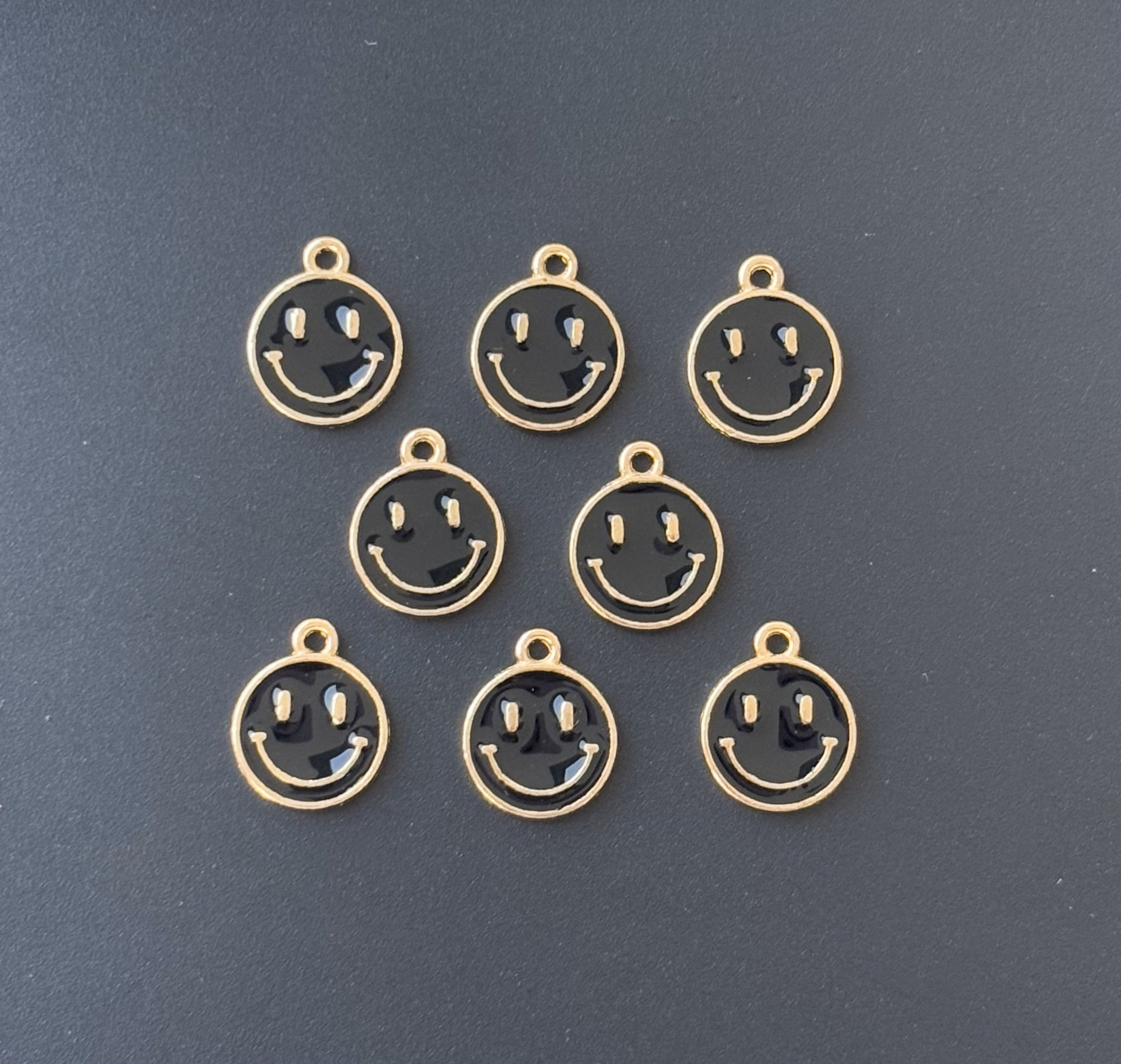 Four Pieces Enamelled Charms - Black Smiley Charms