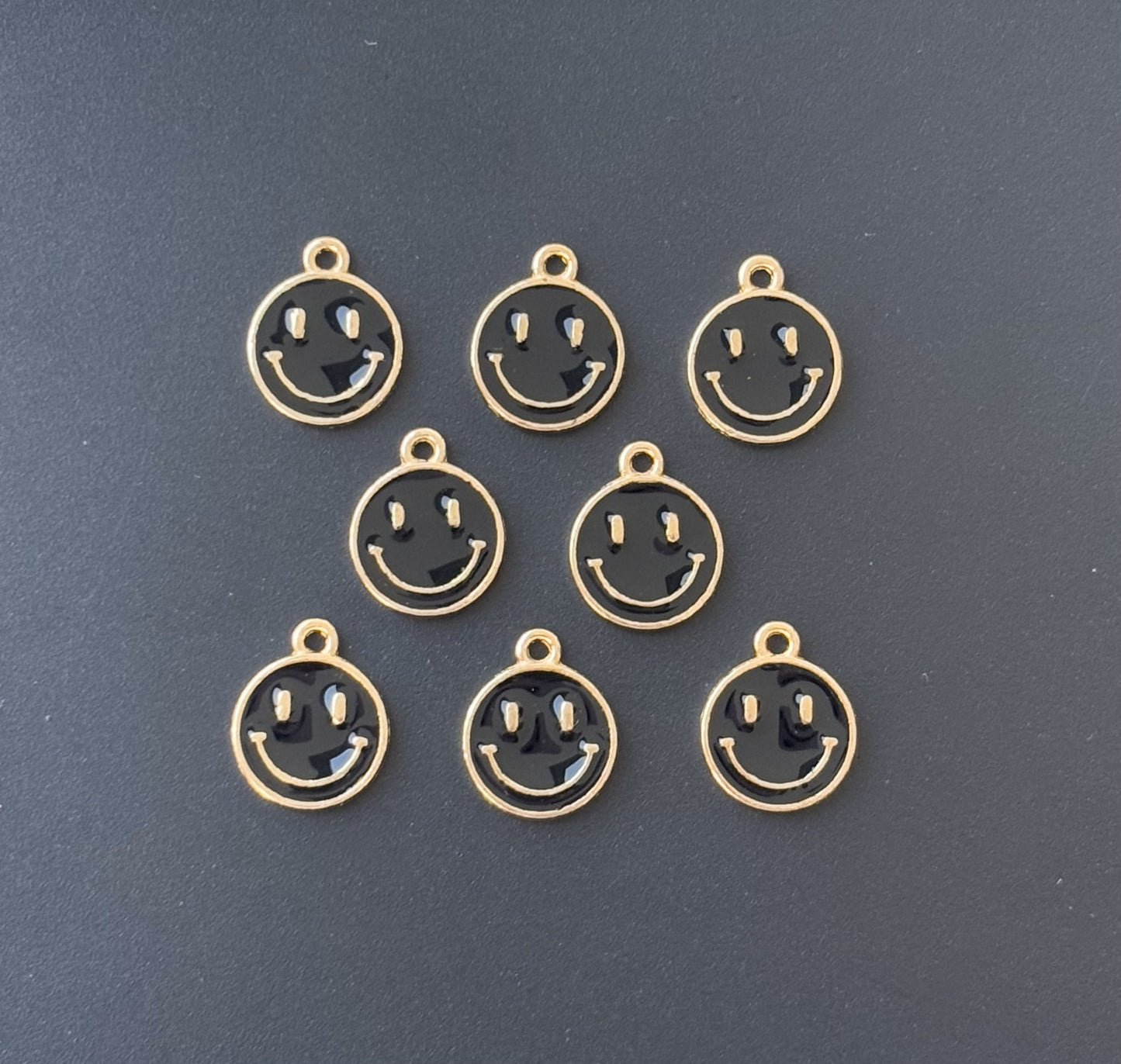 Four Pieces Enamelled Charms - Black Smiley Charms