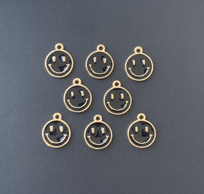 Four Pieces Enamelled Charms - Black Smiley Charms