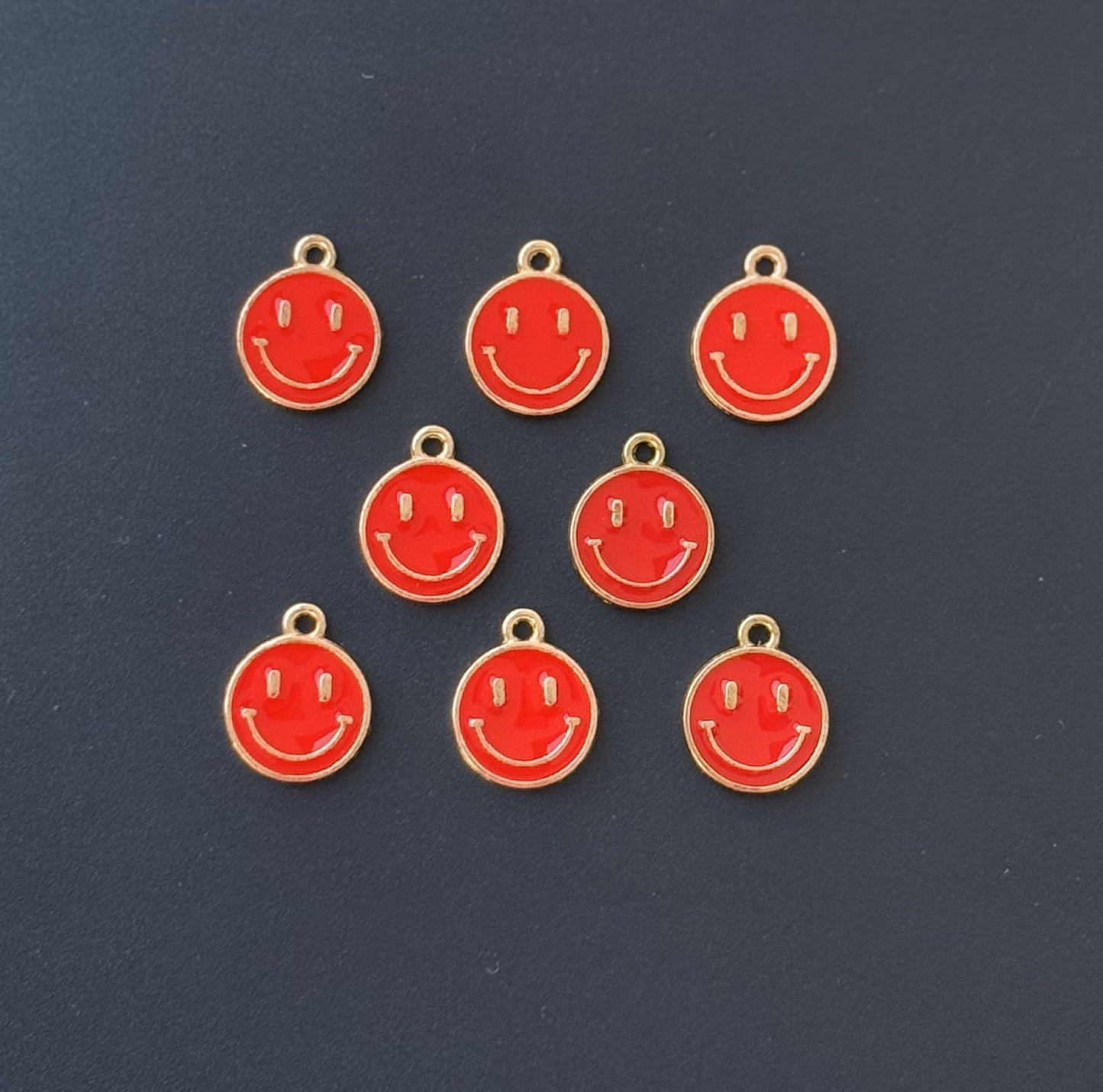 Four Pieces Enamelled Charms - Red Smiley Charms