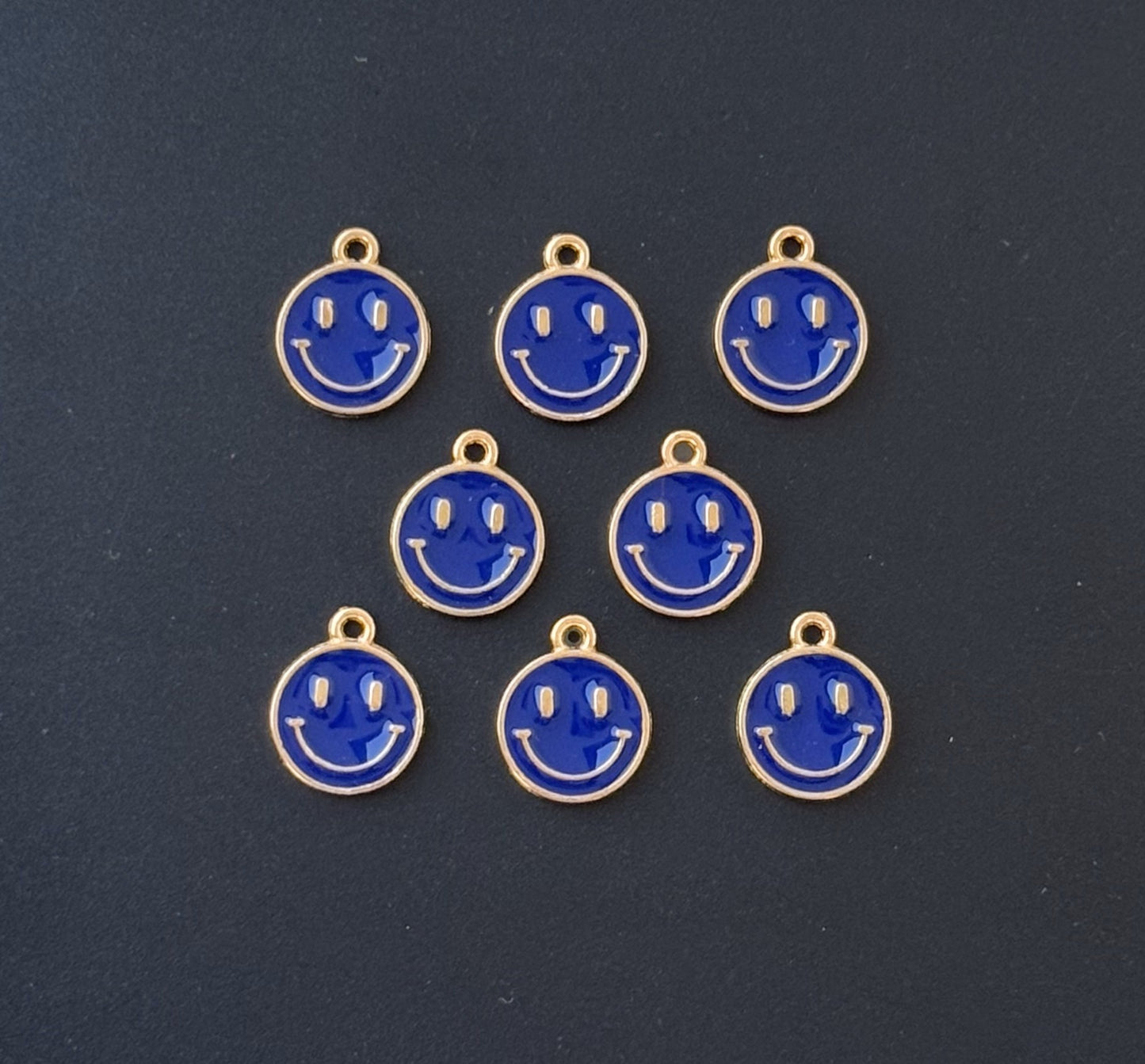 Four Pieces Enamelled Charms - Blue Smiley Charms