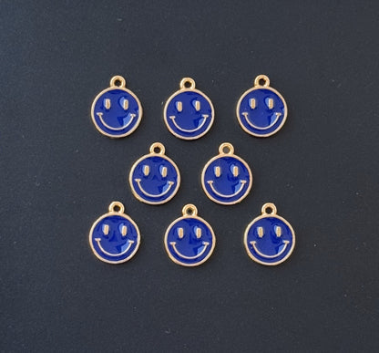 Four Pieces Enamelled Charms - Blue Smiley Charms