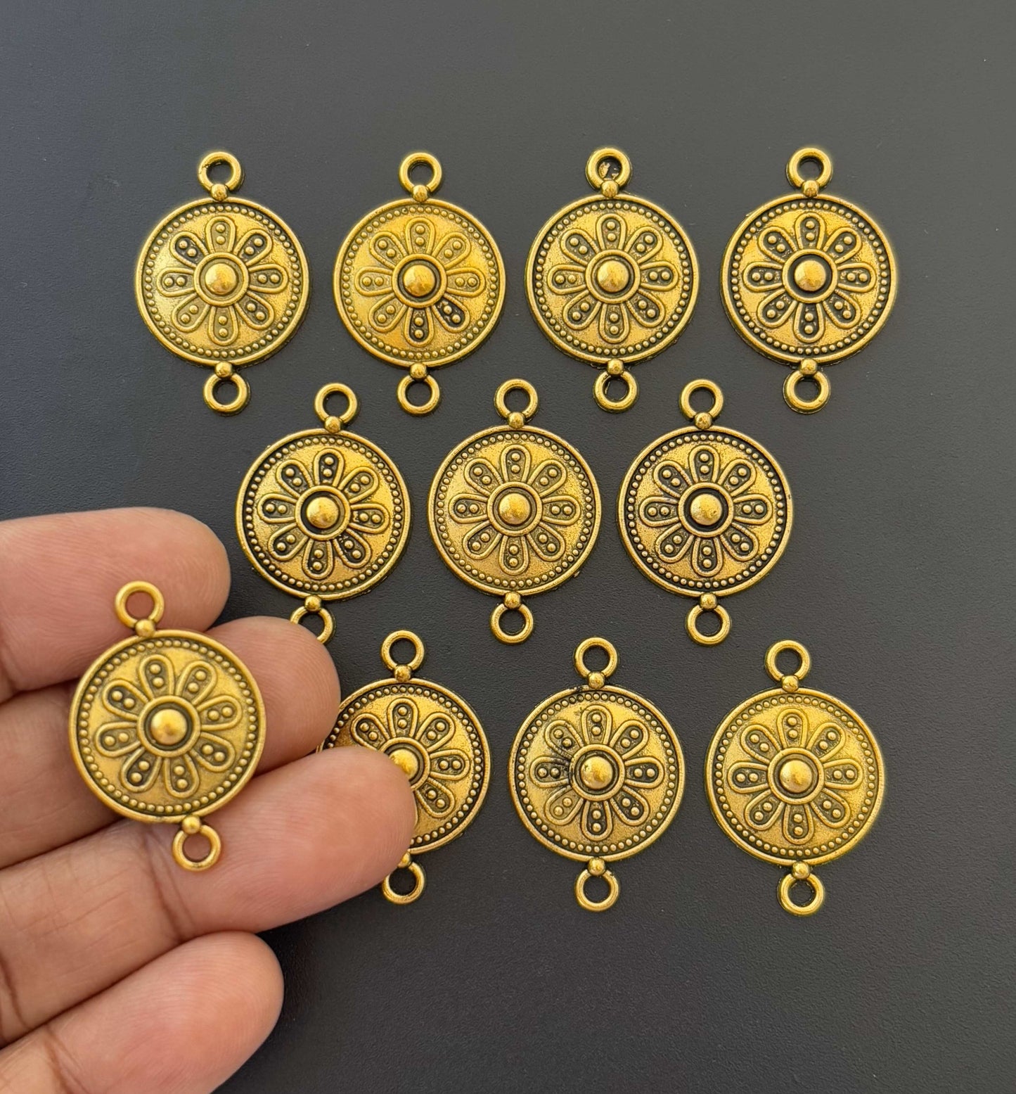 Gold Floral Disc Jewelry Connectors
