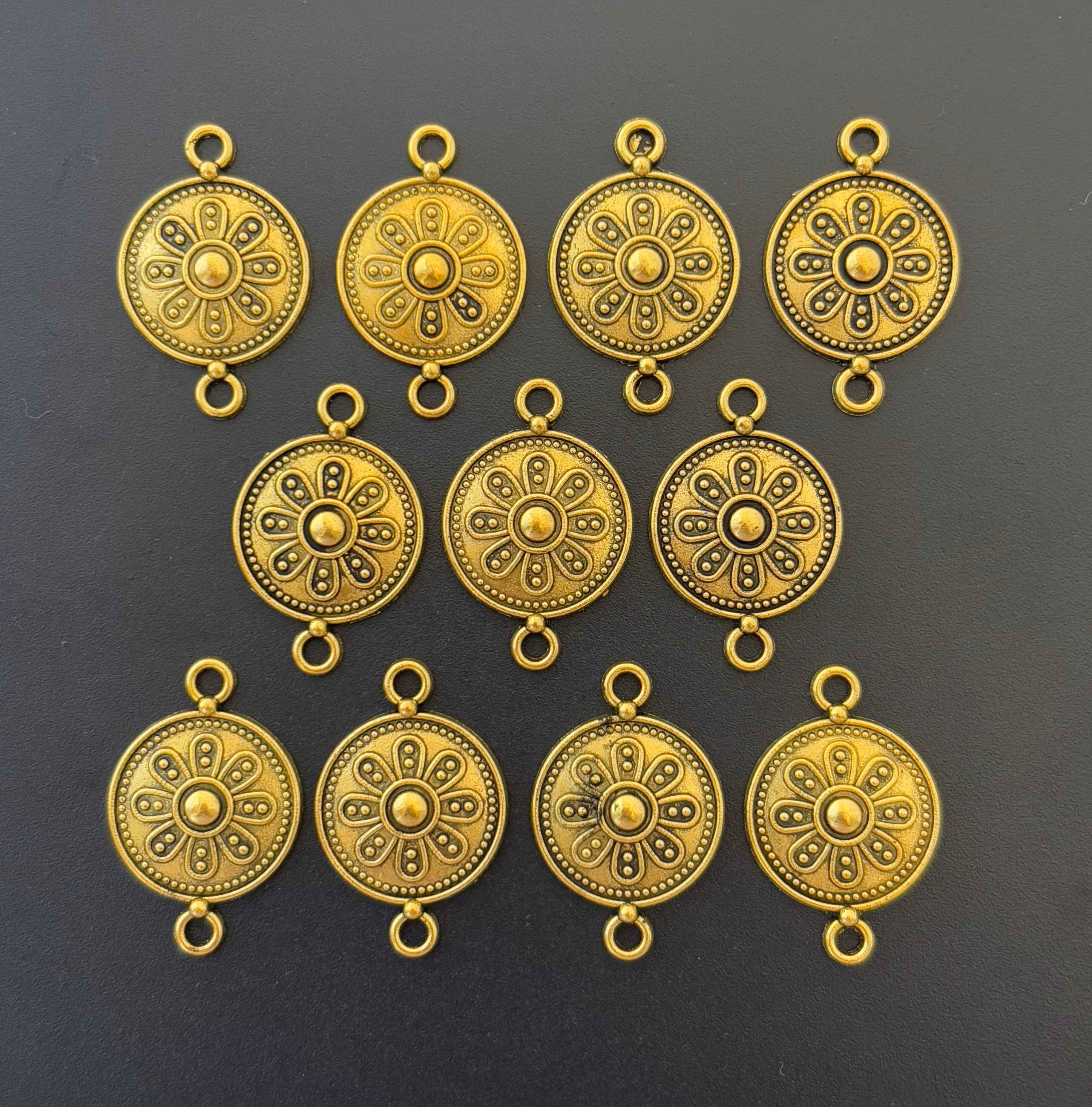 Gold Floral Disc Jewelry Connectors