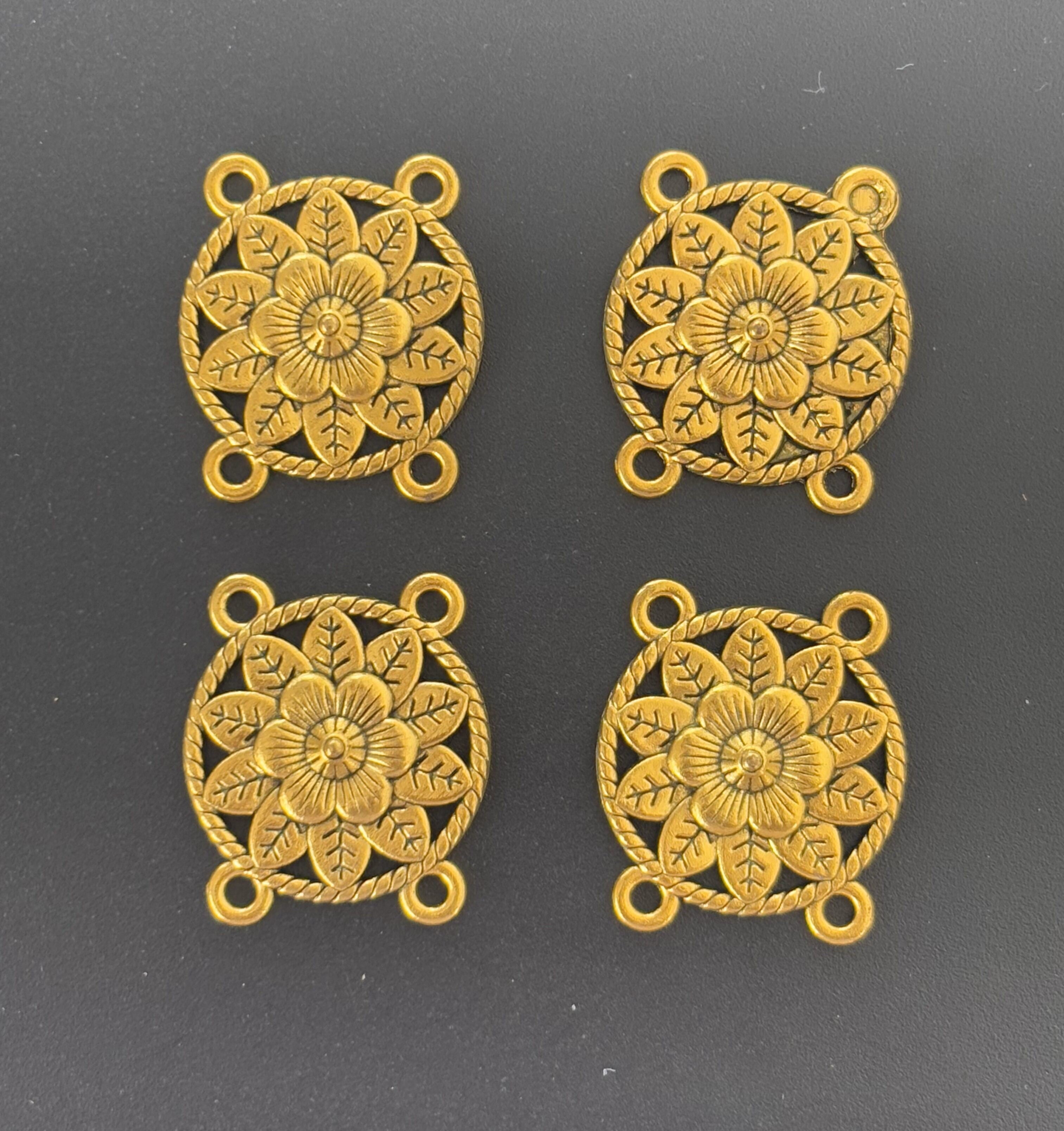 Antique Gold Floral Round Jewelry Connectors