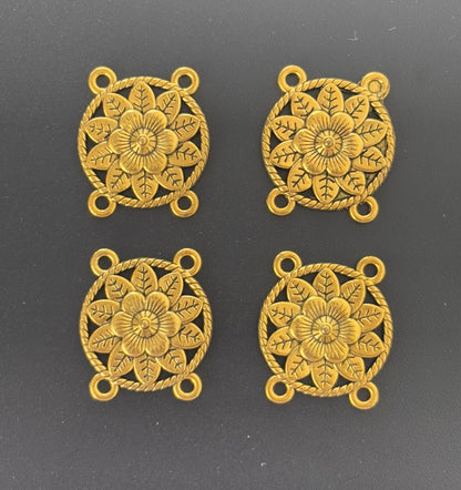 Antique Gold Floral Round Jewelry Connectors