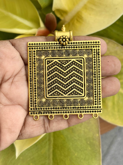 Tribal Square Pendant in Antique Gold