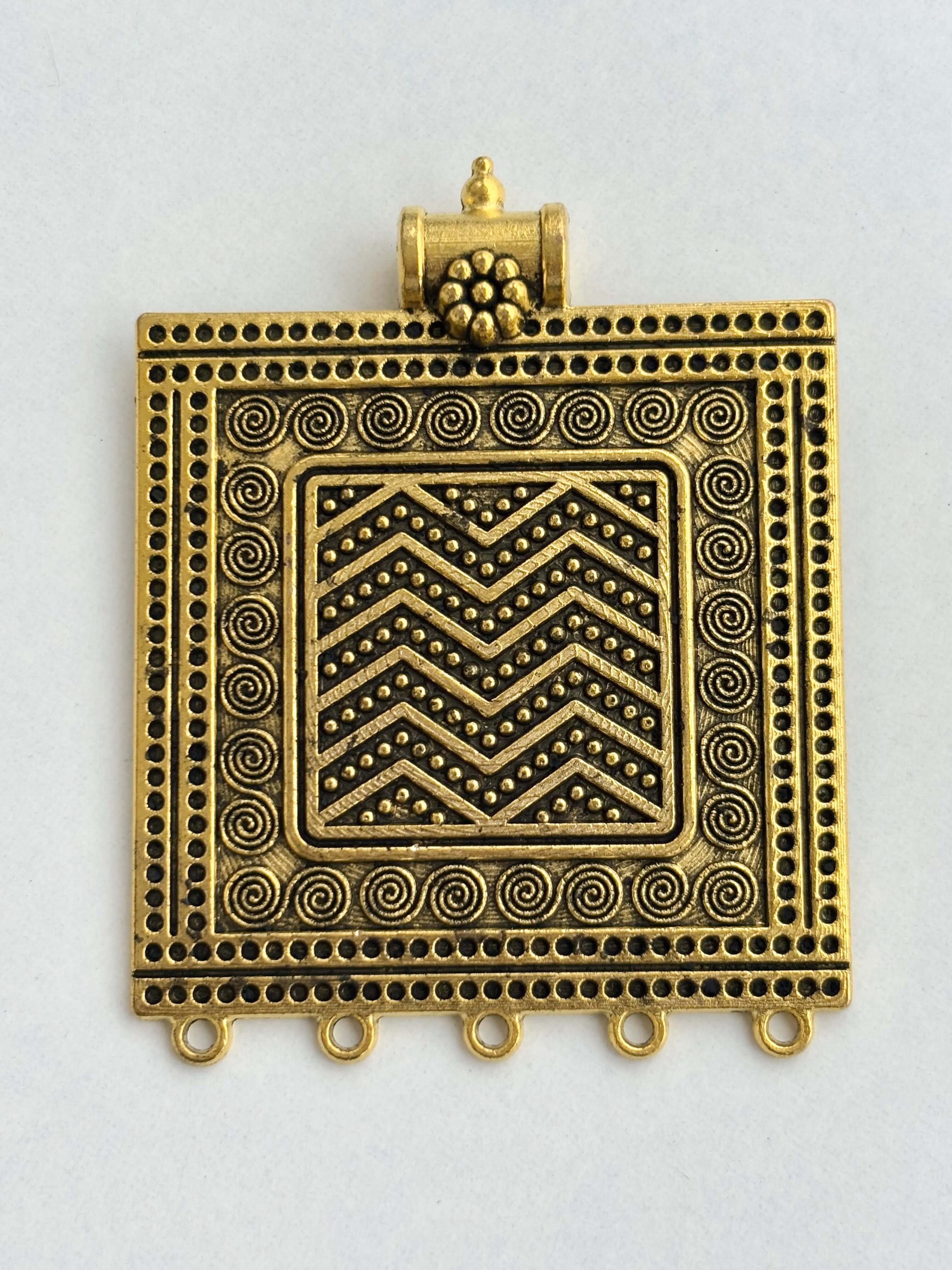 Tribal Square Pendant in Antique Gold
