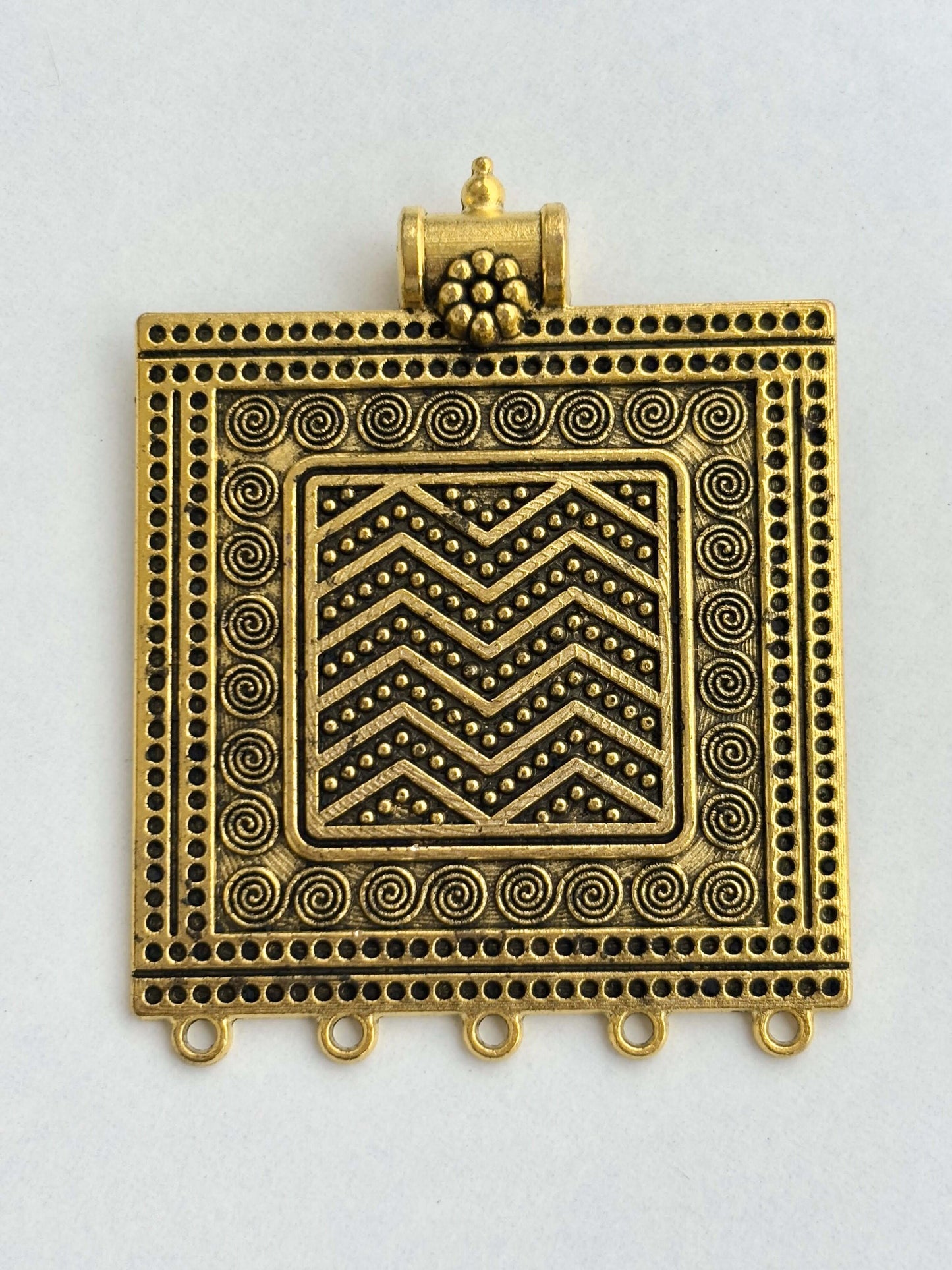 Tribal Square Pendant in Antique Gold