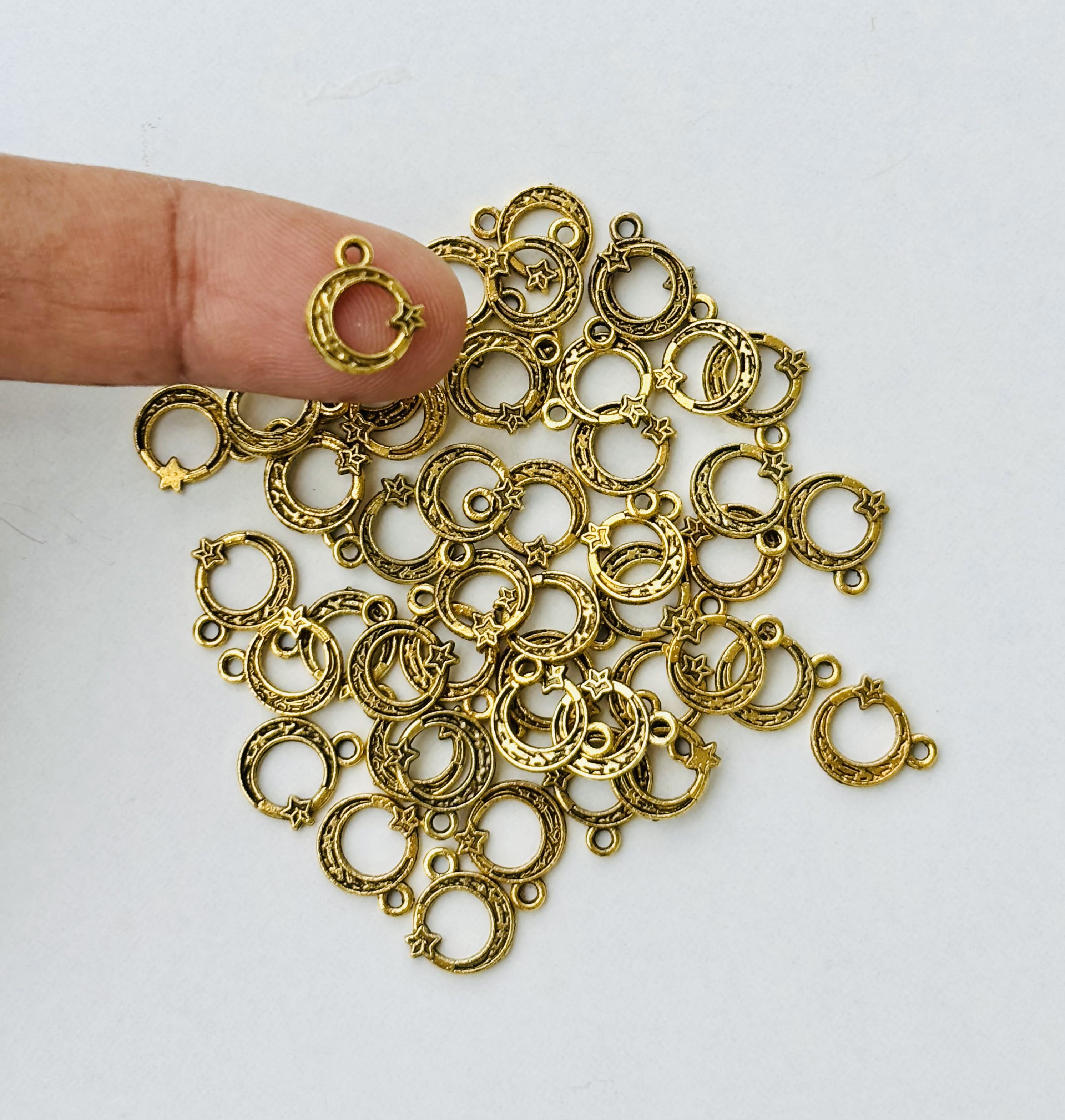 Gold Crescent Moon and Star Charms