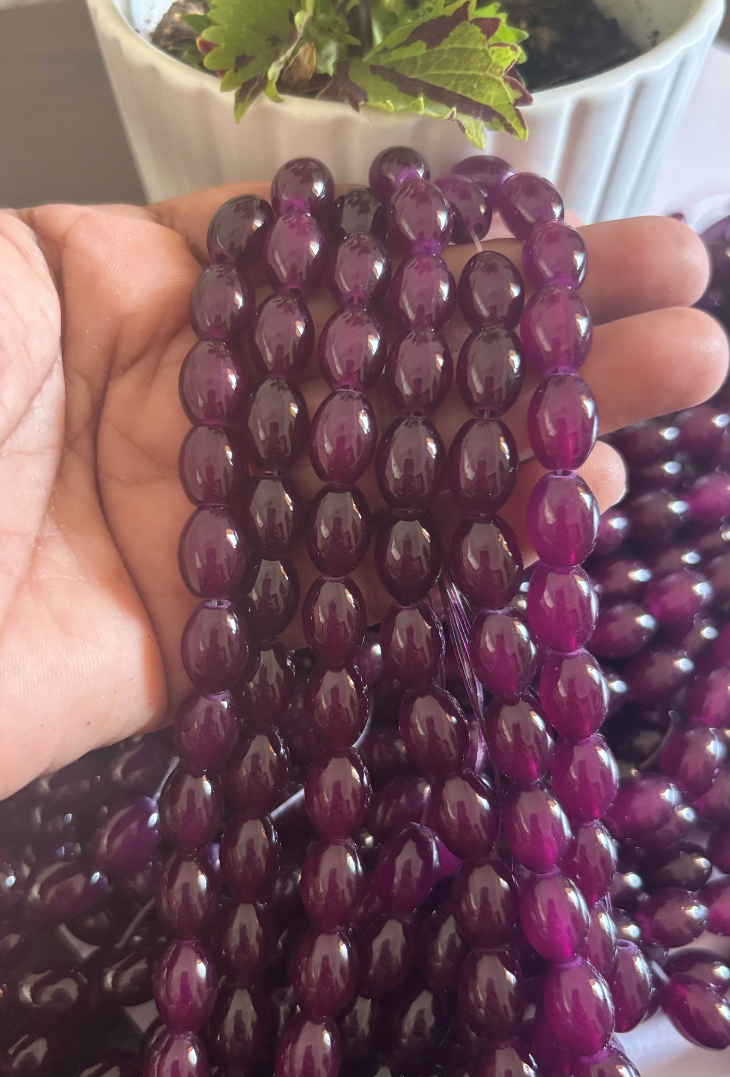 Oval Grape Glass Beads