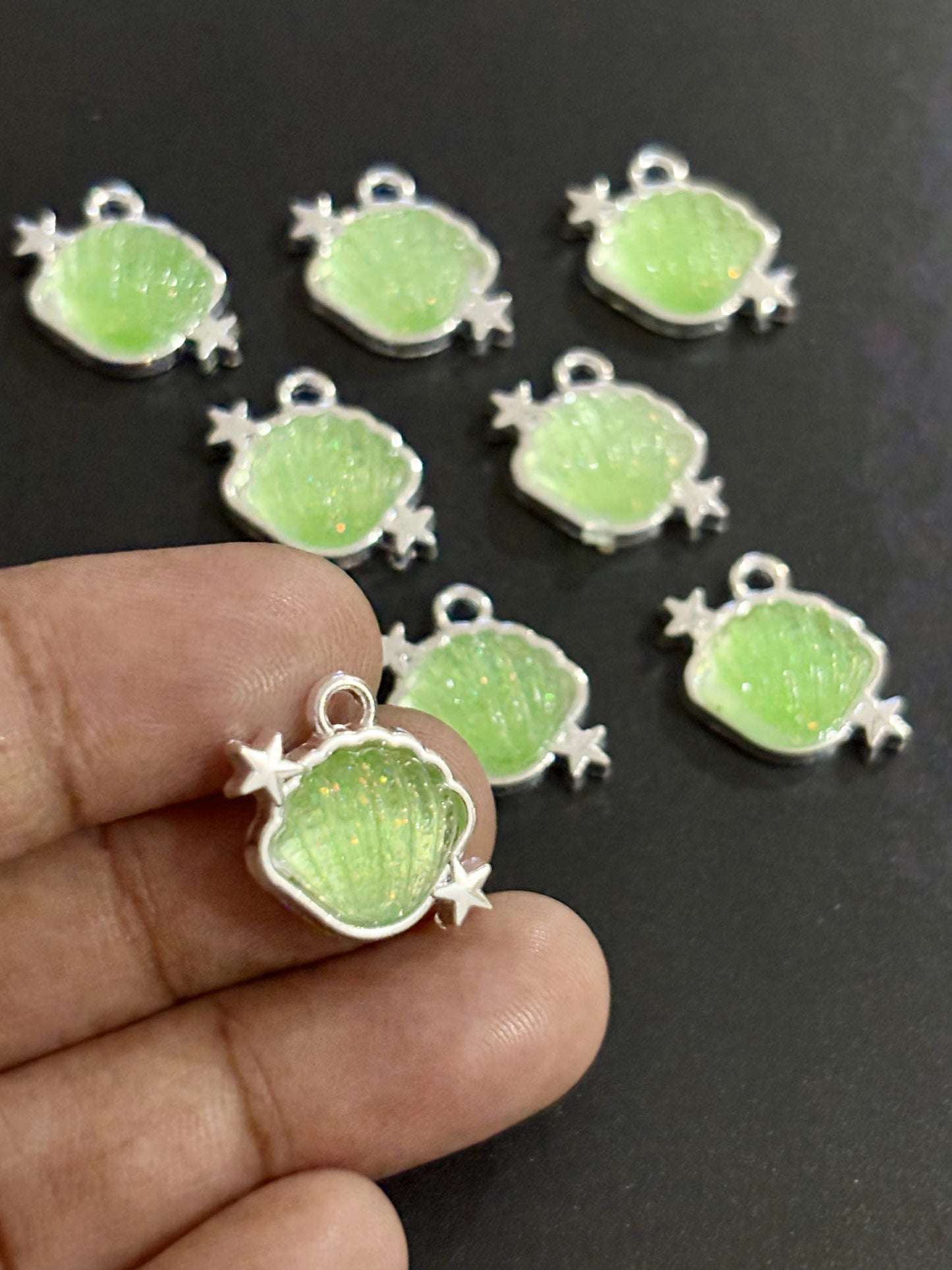 Two Pieces Green Seashell Charms