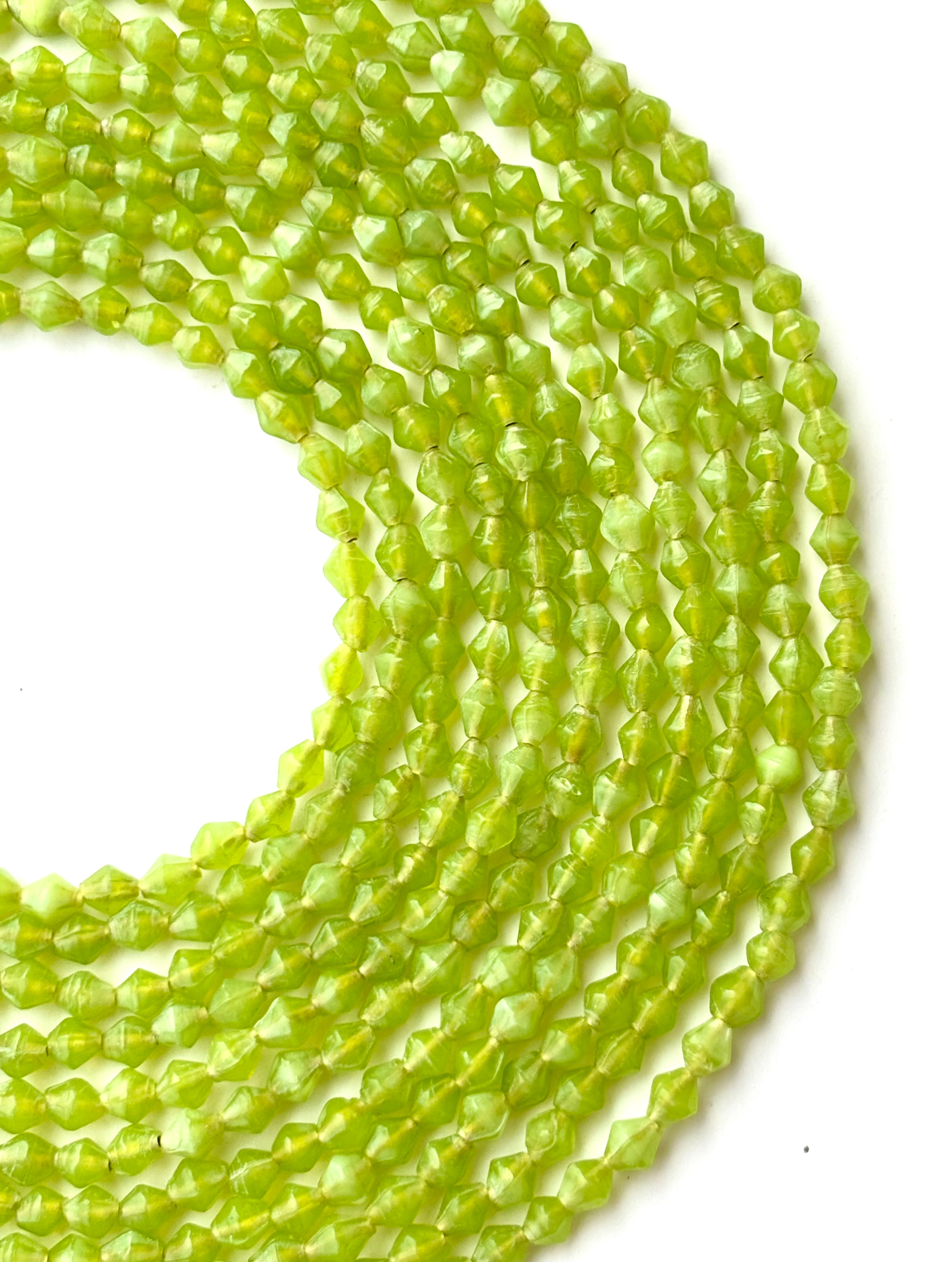 Green Faceted Bicone Glass Beads