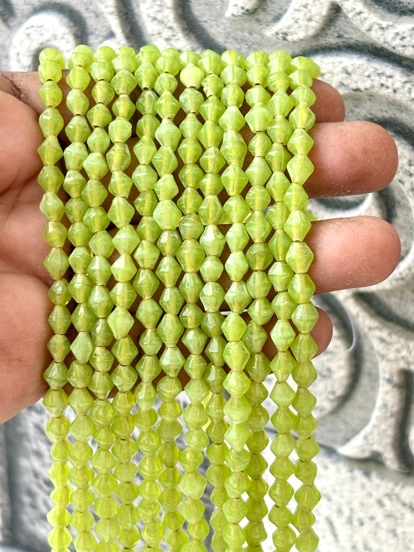 Green Faceted Bicone Glass Beads