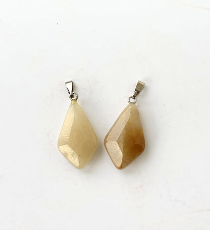Beige Kite Shaped Faceted Semi-Precious Stone Pendant