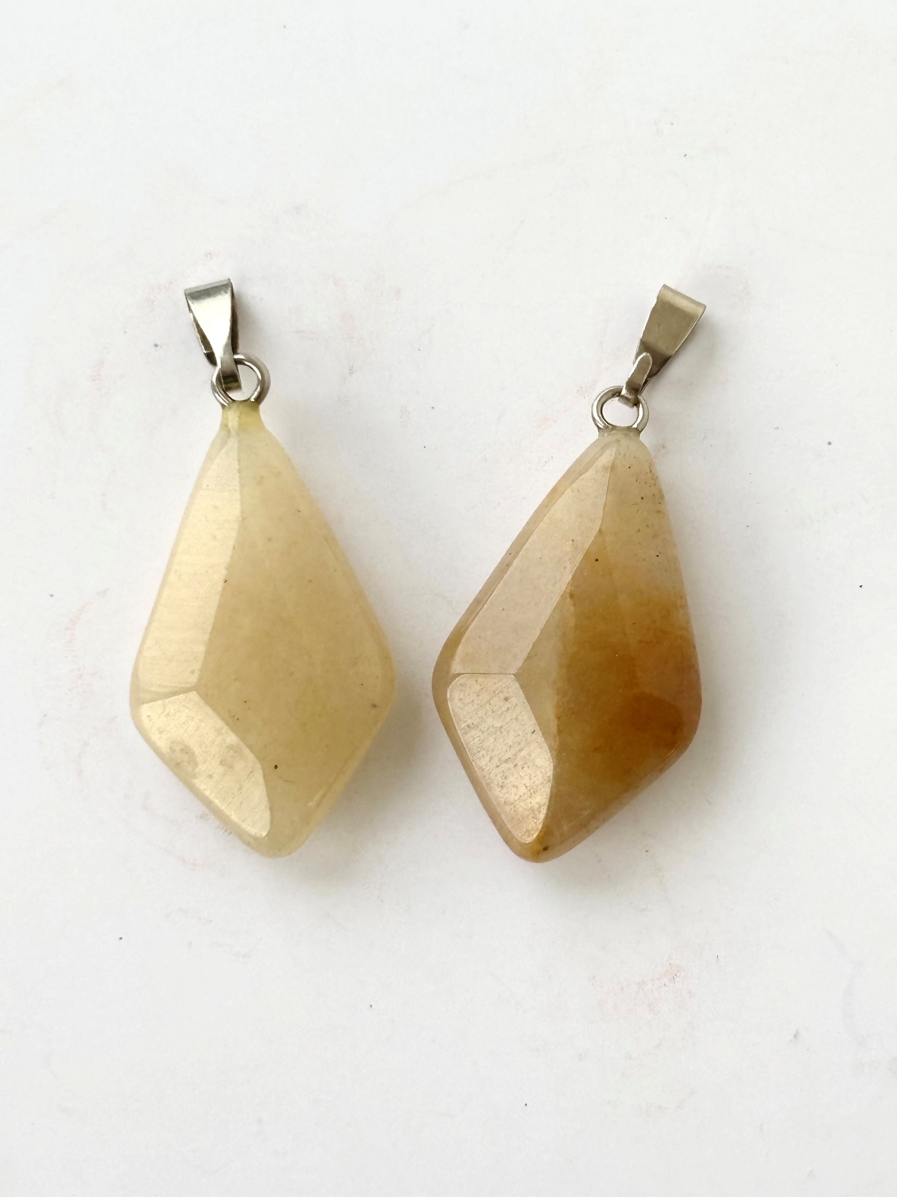 Beige Kite Shaped Faceted Semi-Precious Stone Pendant
