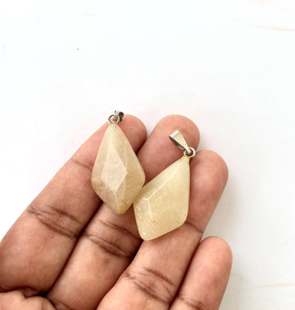Beige Kite Shaped Faceted Semi-Precious Stone Pendant
