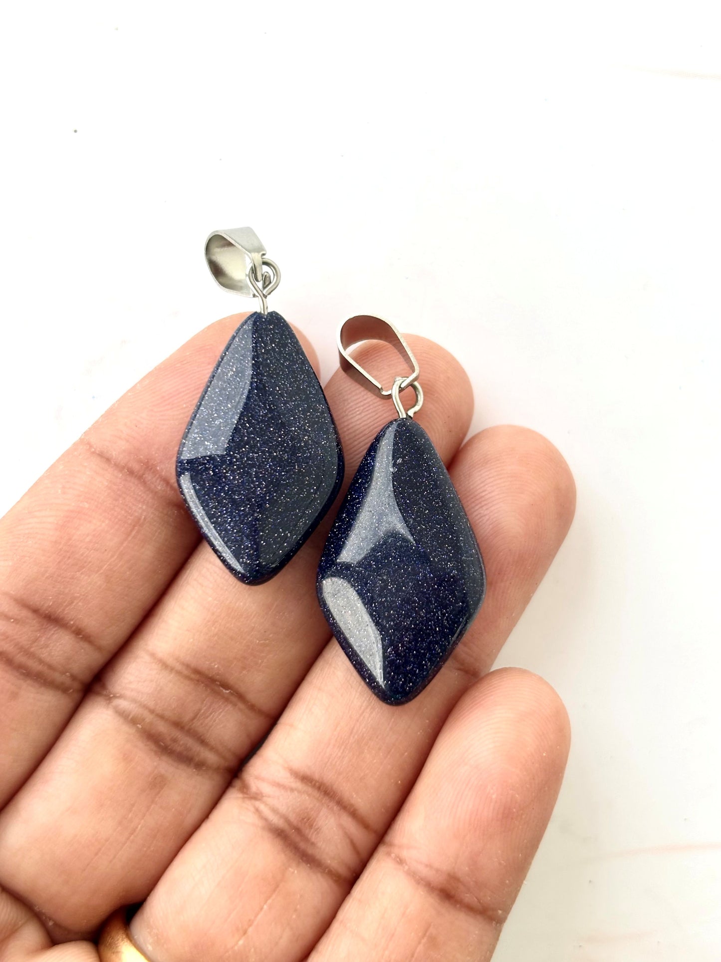 Navy Blue Kite Shaped Faceted Semi-Precious Stone Pendant