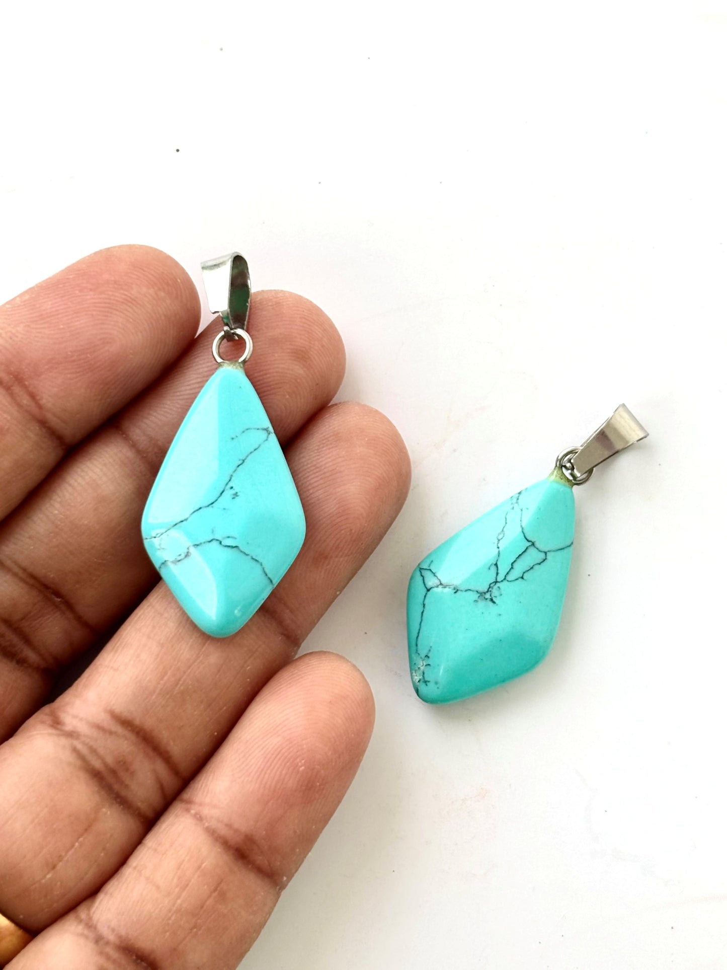 Turquoise Kite Shaped Faceted Semi-Precious Stone Pendant
