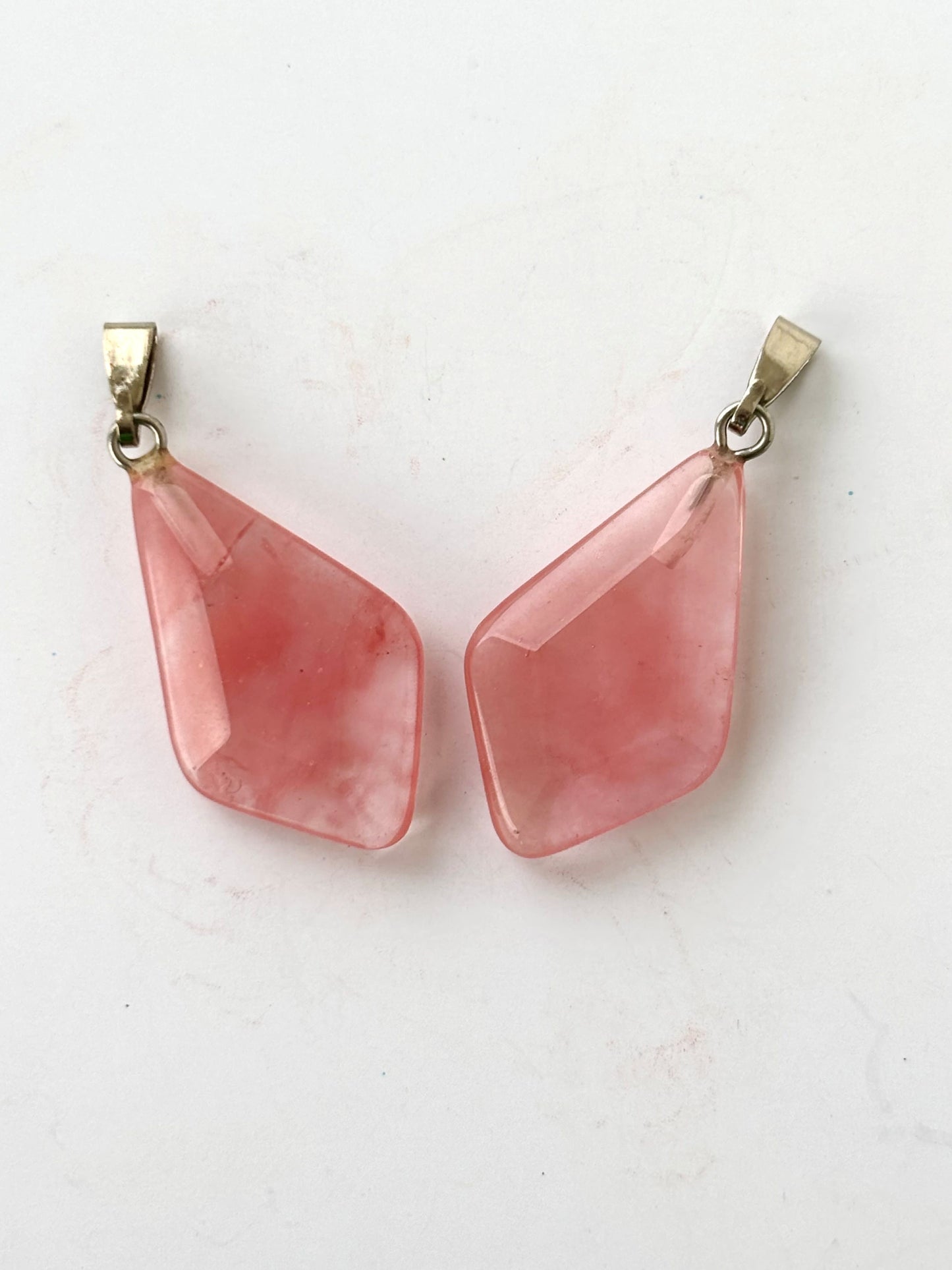 Blush Pink Kite Shaped Faceted Semi-Precious Stone Pendant